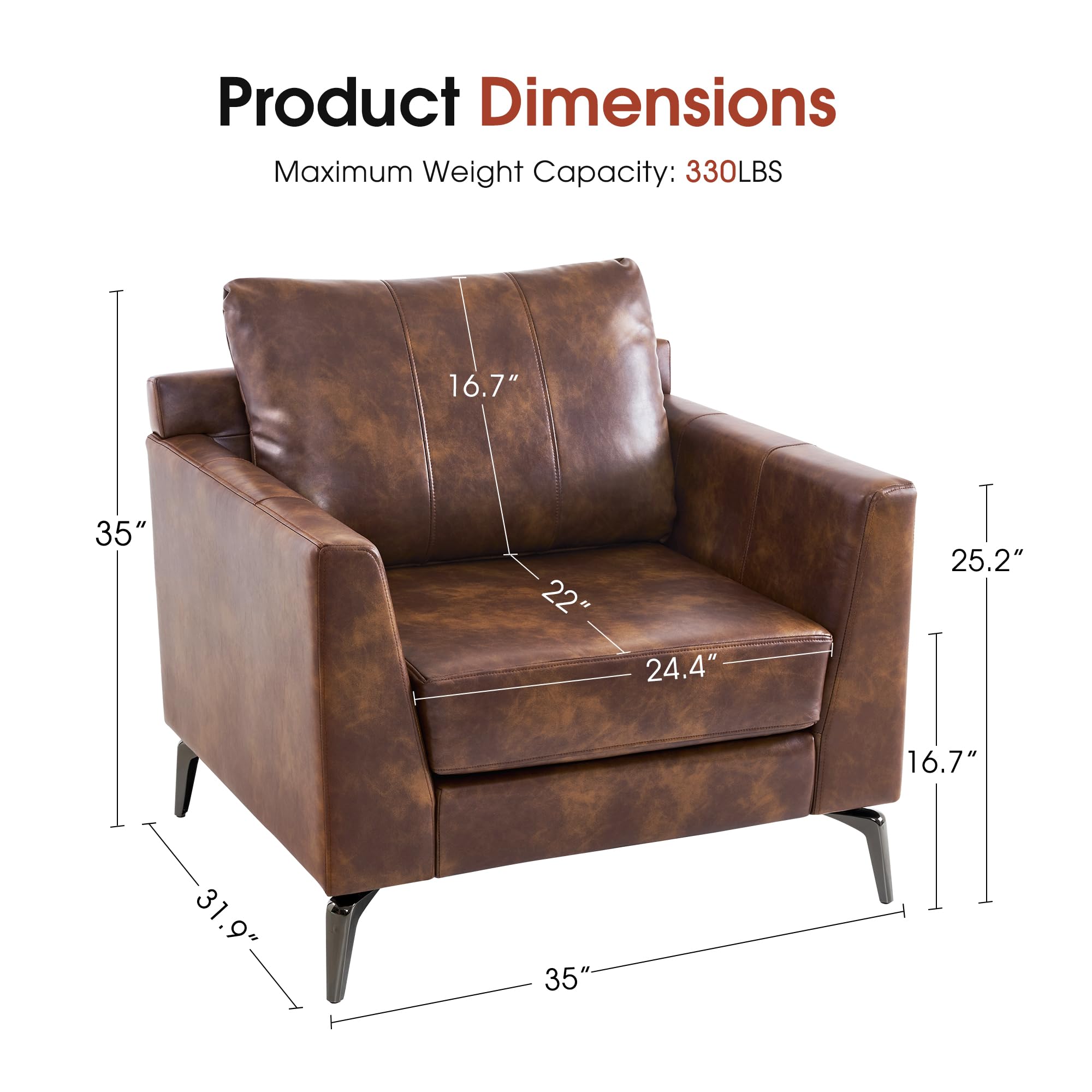 Modern Accent Chair, Faux Leather Upholstered Lounge Armchair, Single Sofa Chairs for Living Room Office 4629 (1, Brown)