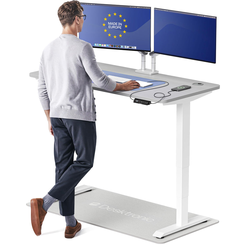 Standing Desk 54x28 — Made in Europe, Ergonomic Sit Stand Home Office Desk, Electric Height Adjustable, Dual Motor, USB & USB-C Charging, Wobble-Free, Touchscreen, 3 Memory Presets