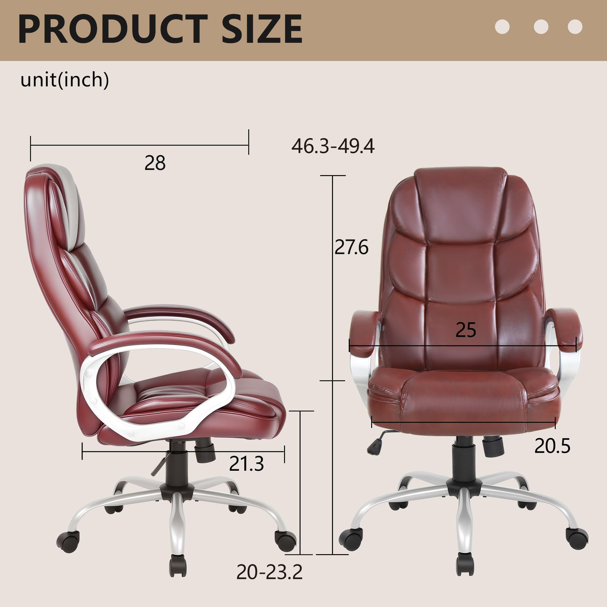 Office Chair Computer High Back Adjustable Ergonomic Desk Chair Executive PU Leather Swivel Task Chair with Armrests Lumbar Support (Dark Brown)