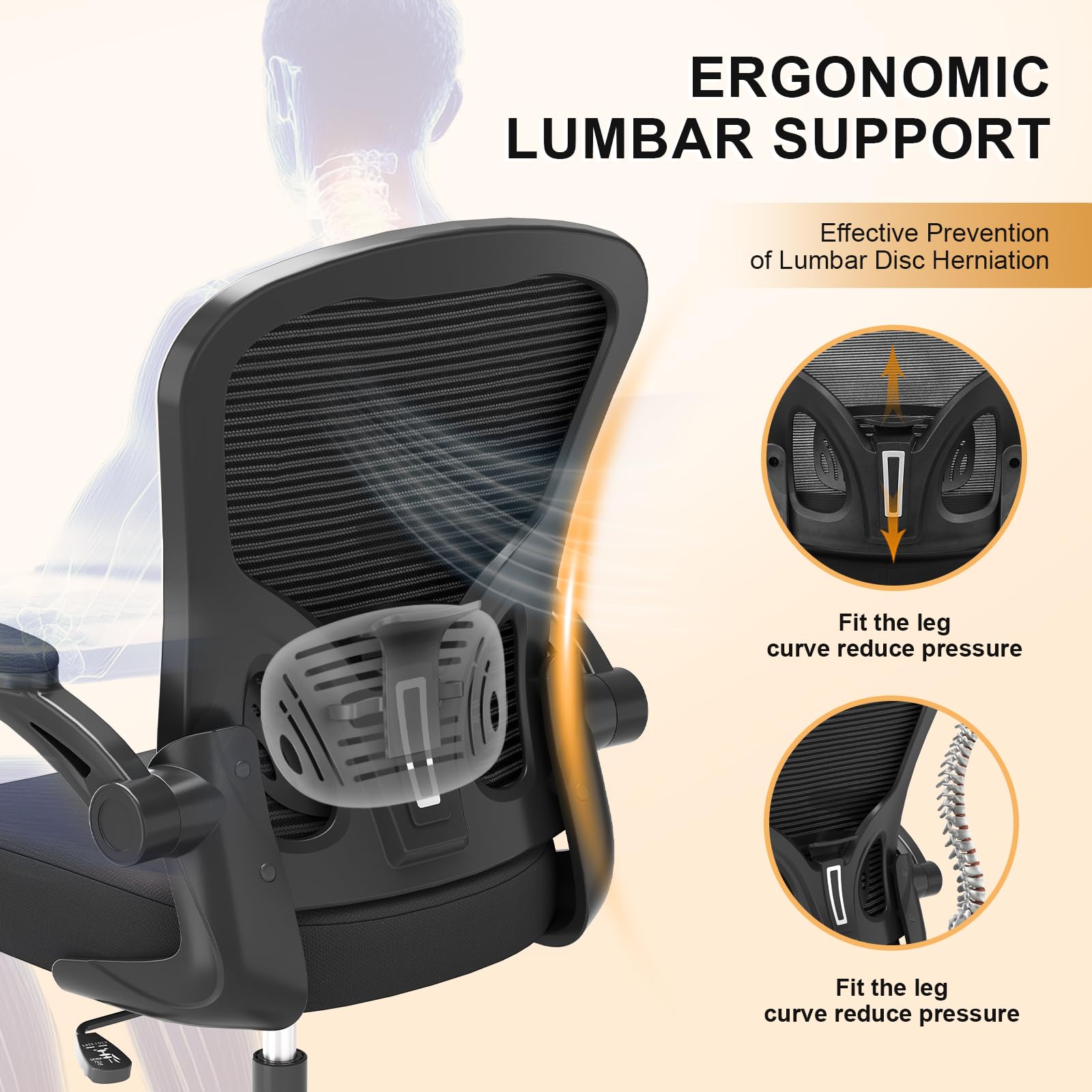 Pack of 2, Office Chair, Ergonomic Desk Chairs 330LBS Capacity High Back Mesh Computer Chair with Flip-up Armrests, Comfy Work Chair with Adjustable Lumbar Support