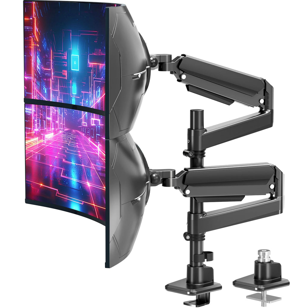Dual Monitor Arm for Max 49" Ultrawide Screens up to 44 lbs, Heavy Duty Extra Tall Monitor Desk Mount, Vertical Stacked Adjustable Dual Monitor Mount, VESA Mount 75x75mm/100x100mm