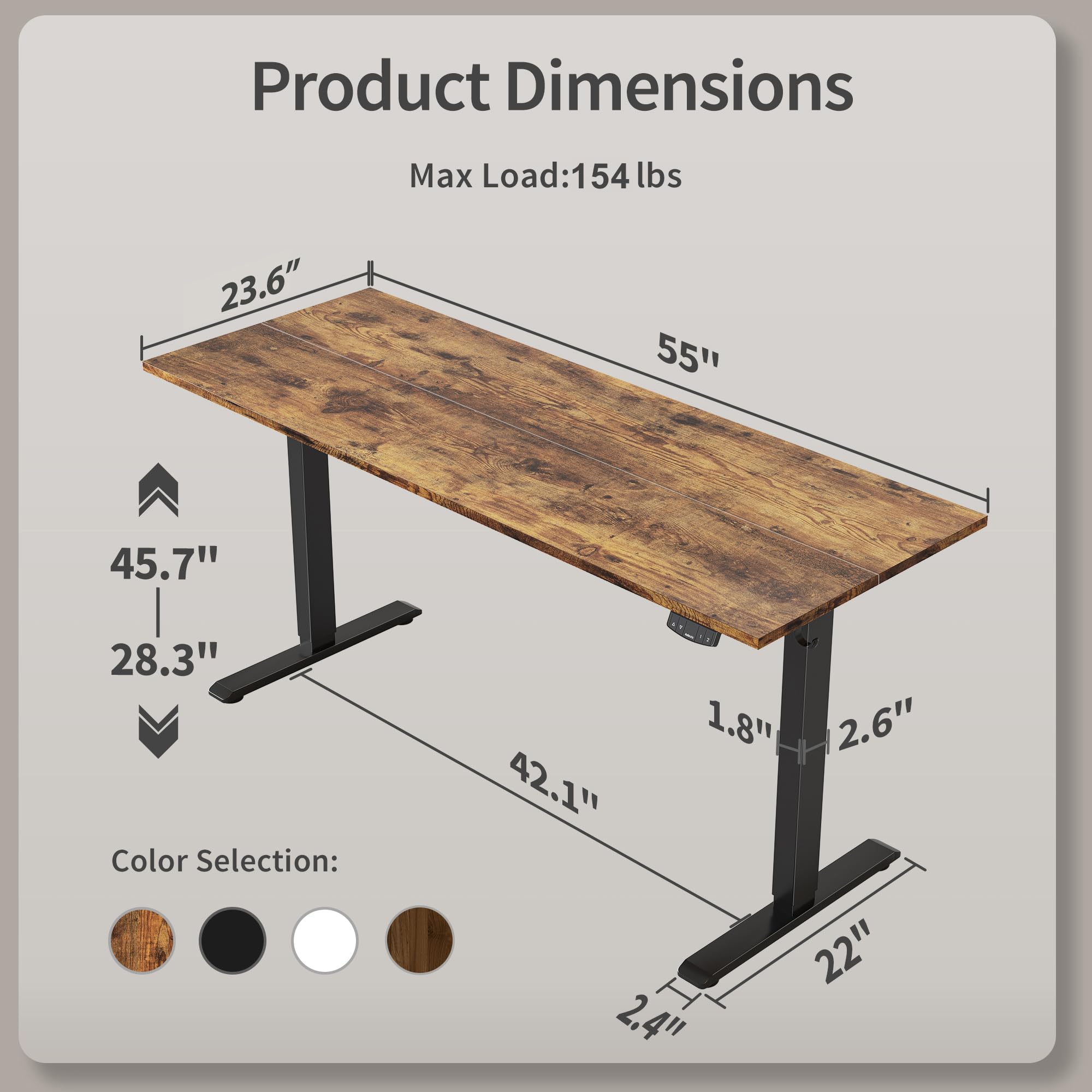 Electric Standing Desk, 55 x 24 Inches Height Adjustable Desk, Sit Stand up for Work Office Home, Ergonomic Rising Computer Table with Memory Preset, Rustic Brown