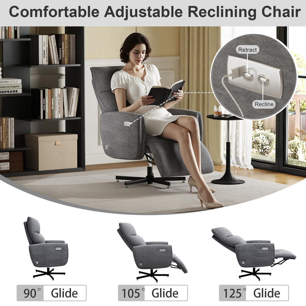 Power Reclining Adjustable Swivel Chair, Ergonomic Executive Office Chair, 90°-125° Tilt, Velvet Upholstery, Built-in USB Charger, 360° Rotation & Height Adjustment, Modern Desk Chair for Home Office