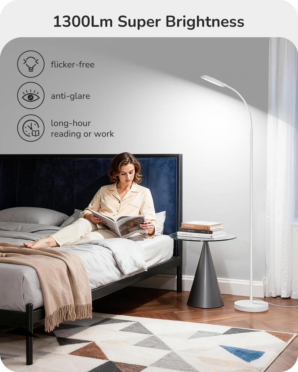 Gooseneck Floor Lamp 1300LM LED Floor Lamps for Living Room White