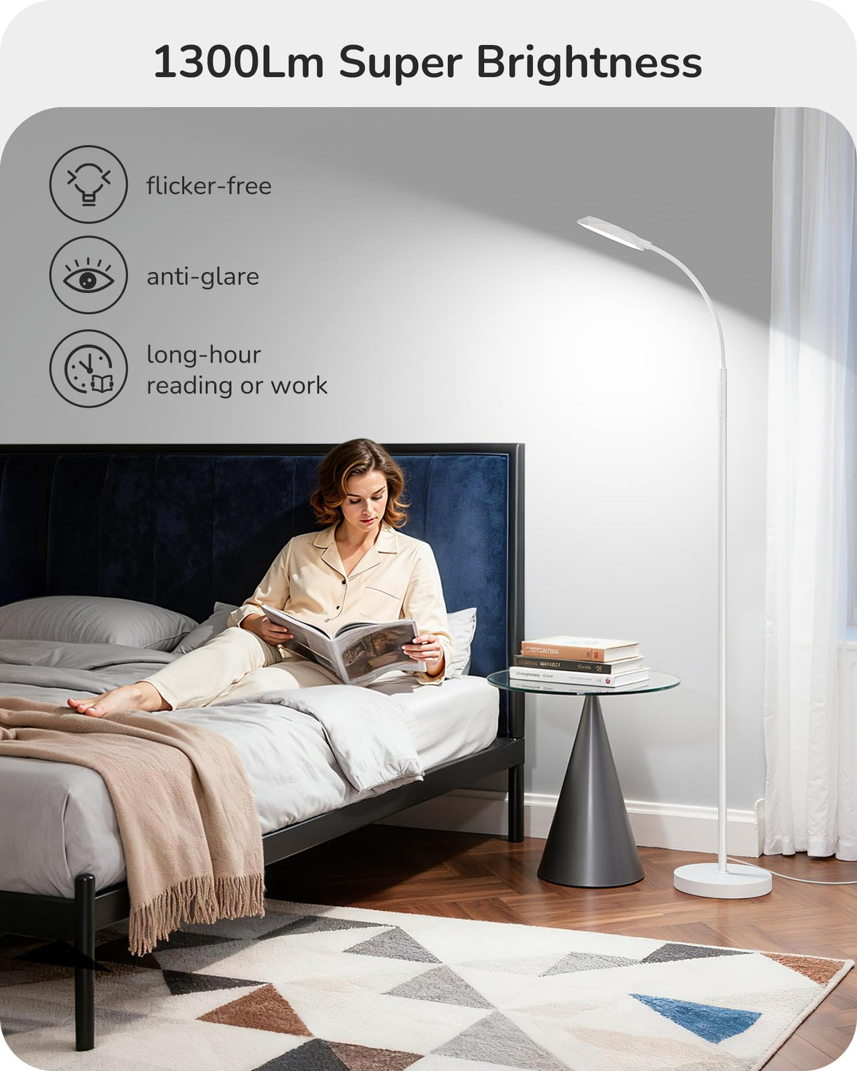 Gooseneck Floor Lamp 1300LM LED Floor Lamps for Living Room White