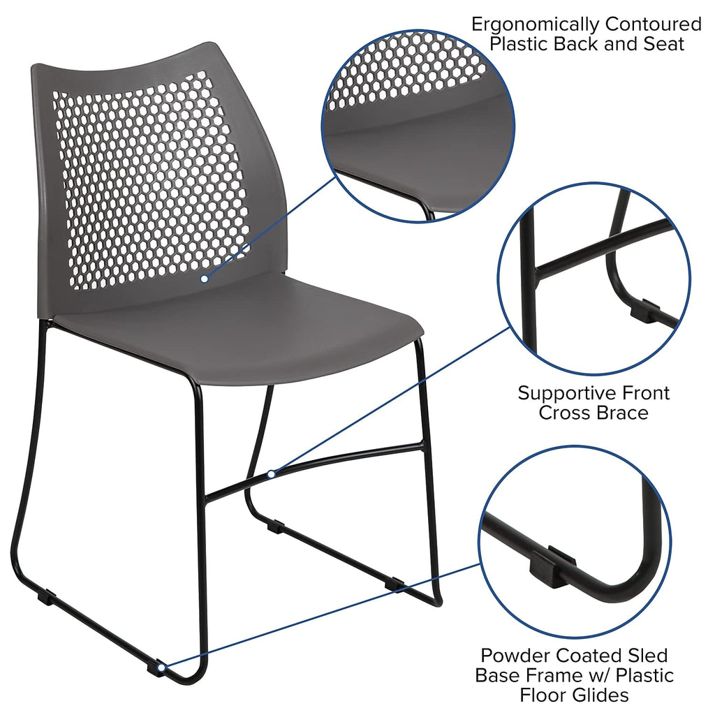 (Set of 5)Hercules Series Contoured Lobby Chairs with Air-Vent Honeycomb Backs, Ergonomic Stacking Chairs for Offices, Gray