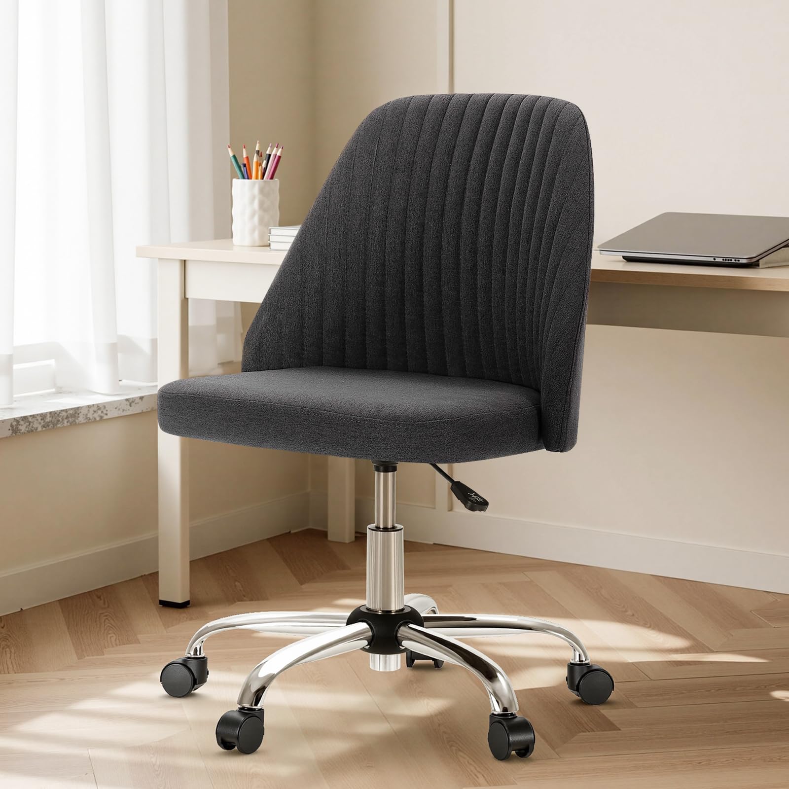 Office Chair, Comfy Desk Chair Rolling Vanity Swivel Task Chairs with Wheels, Wide Seating Armless Height Adjustable Computer Chairs for Home,Bedroom,Student,Adults, Graphite