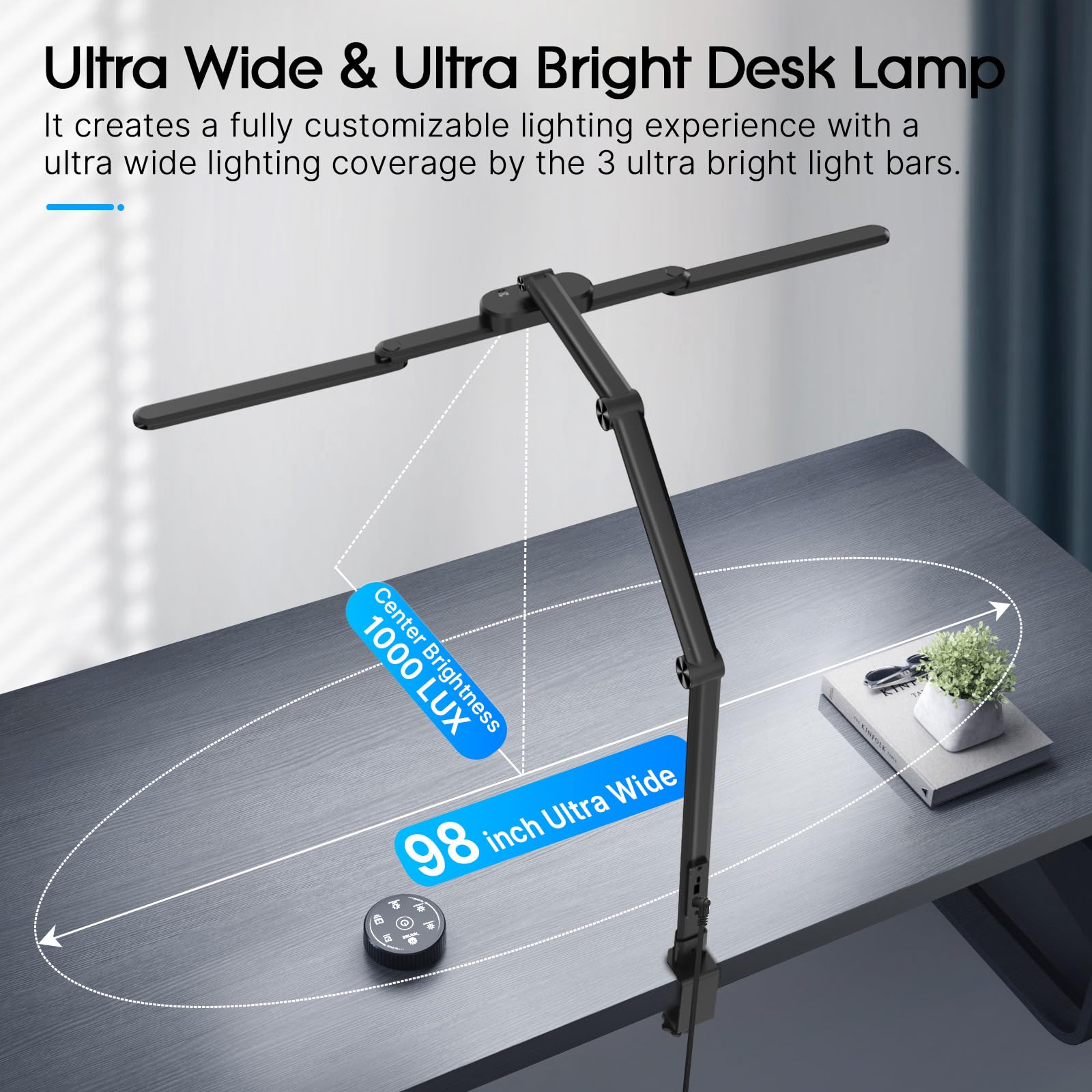 LED Desk Lamp, Architect Desk Lamps for Office with Gesture Switch & Remote Control, 24W Bright Desk Light with 50 Light Modes Eye-Caring Desk Lamp with Clamp for Reading Study Workbench