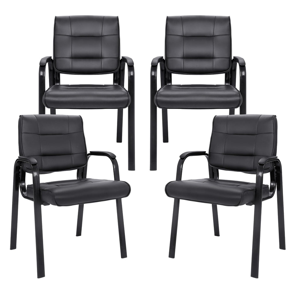 Set of 4, Office Guest Chair Bonded Leather Executive Side Chair Reception Chair with Solid Metal Frame Home Office Furniture,Black