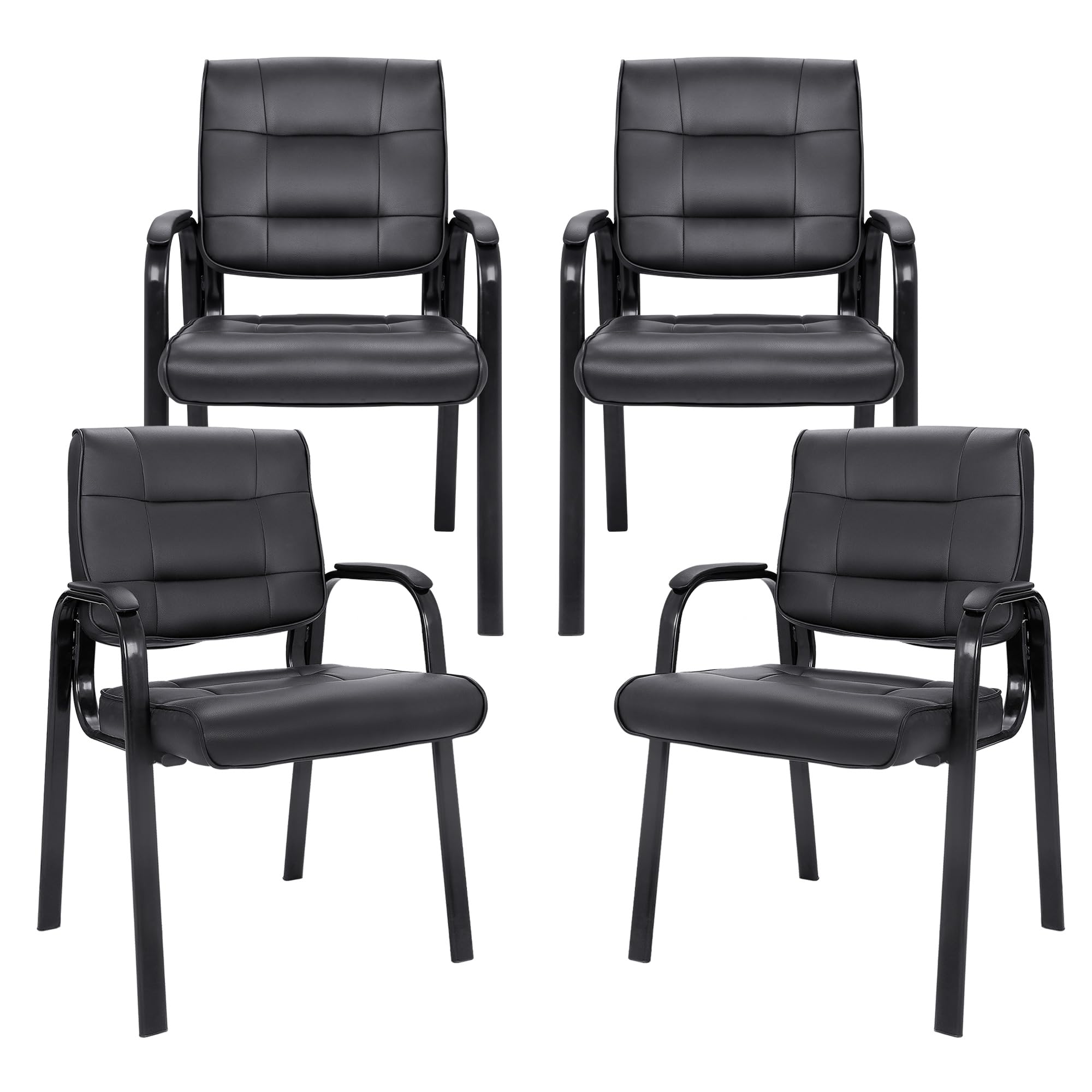 Set of 4, Office Guest Chair Bonded Leather Executive Side Chair Reception Chair with Solid Metal Frame Home Office Furniture,Black