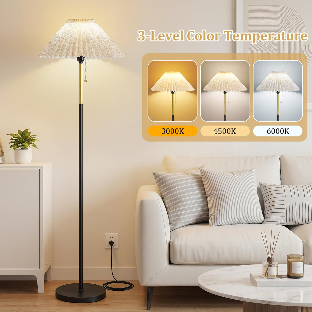 Floor Lamps for Living Room, 59.5" Pleated Modern Standing Lamp,Linen Shade