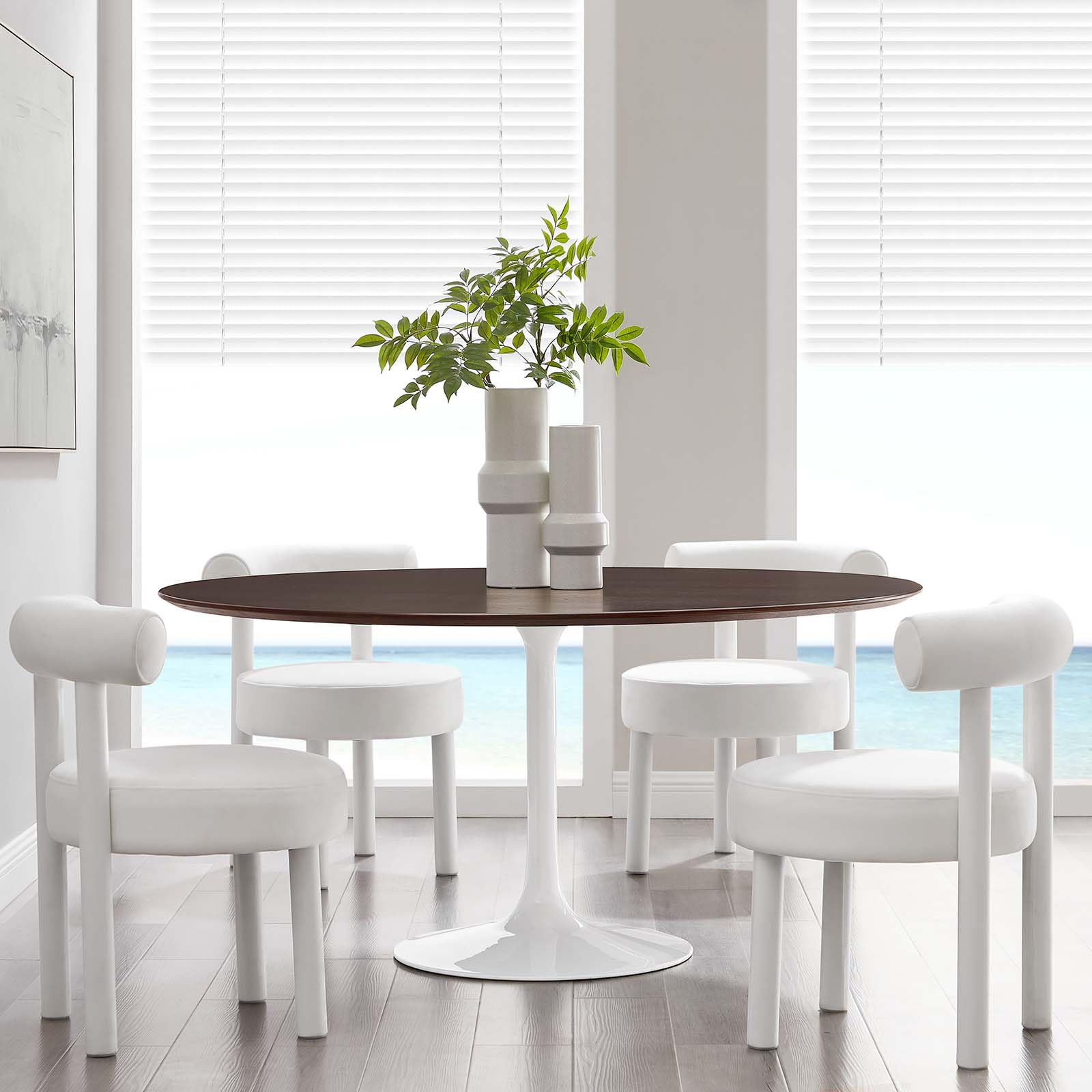 Modway Lippa Dining Table, 60", White Cherry Walnut