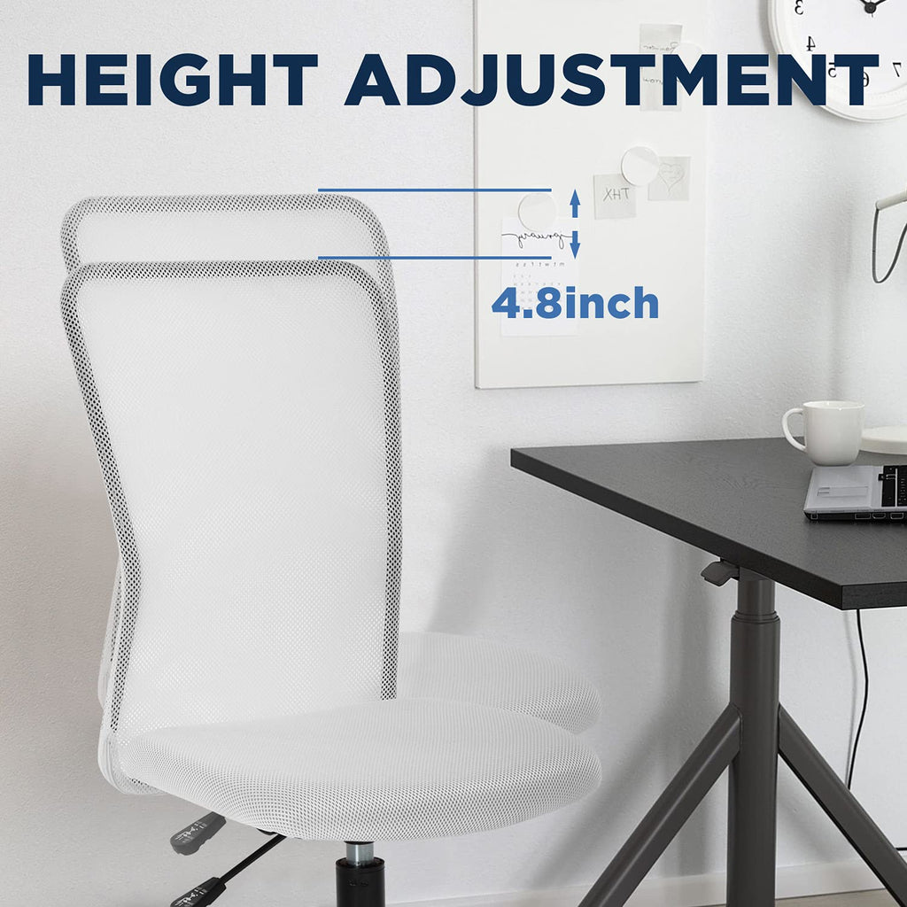 Office Chair Mid Back Mesh Desk Chair Armless Computer Ergonomic Task Rolling Swivel Chair Back Support Adjustable Modern with Lumbar Support,White