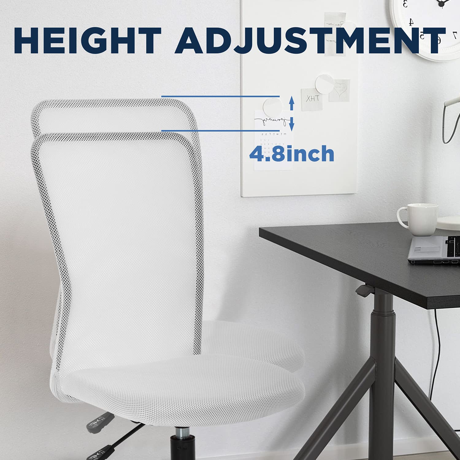 Office Chair Mid Back Mesh Desk Chair Armless Computer Ergonomic Task Rolling Swivel Chair Back Support Adjustable Modern with Lumbar Support,White