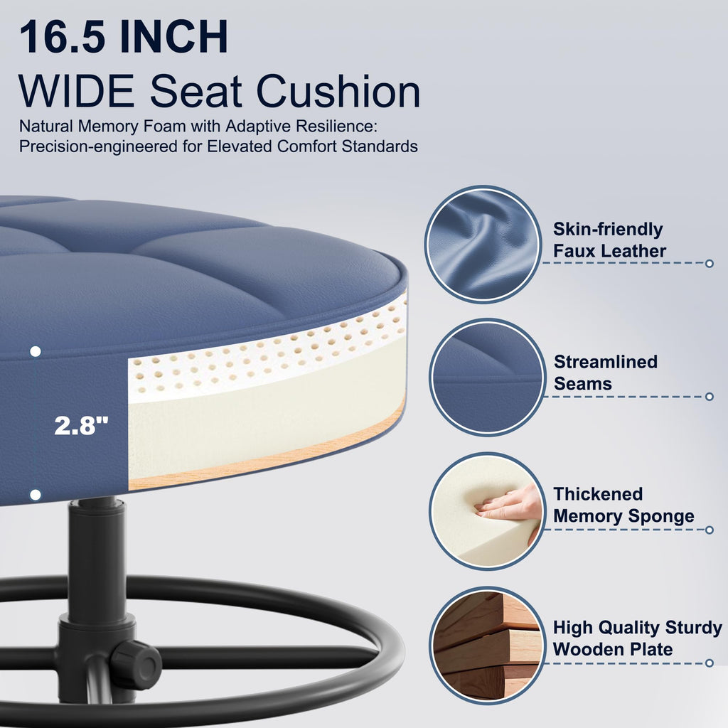 Drafting Chair Without Arms, Tall Office Chair with Footrest Ring for Standing Desk, Small Faux Leather Executive Chair with Adjustable Height for Bar Lab Counter Height Desk, Navy Blue