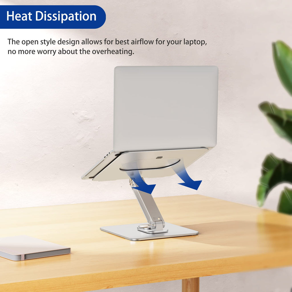 Laptop Stand with 360 Rotating Base, Ergonomic Adjustable Notebook Riser, Foldable Computer Holder Compatible with 10-15.6" Laptops (Silver)