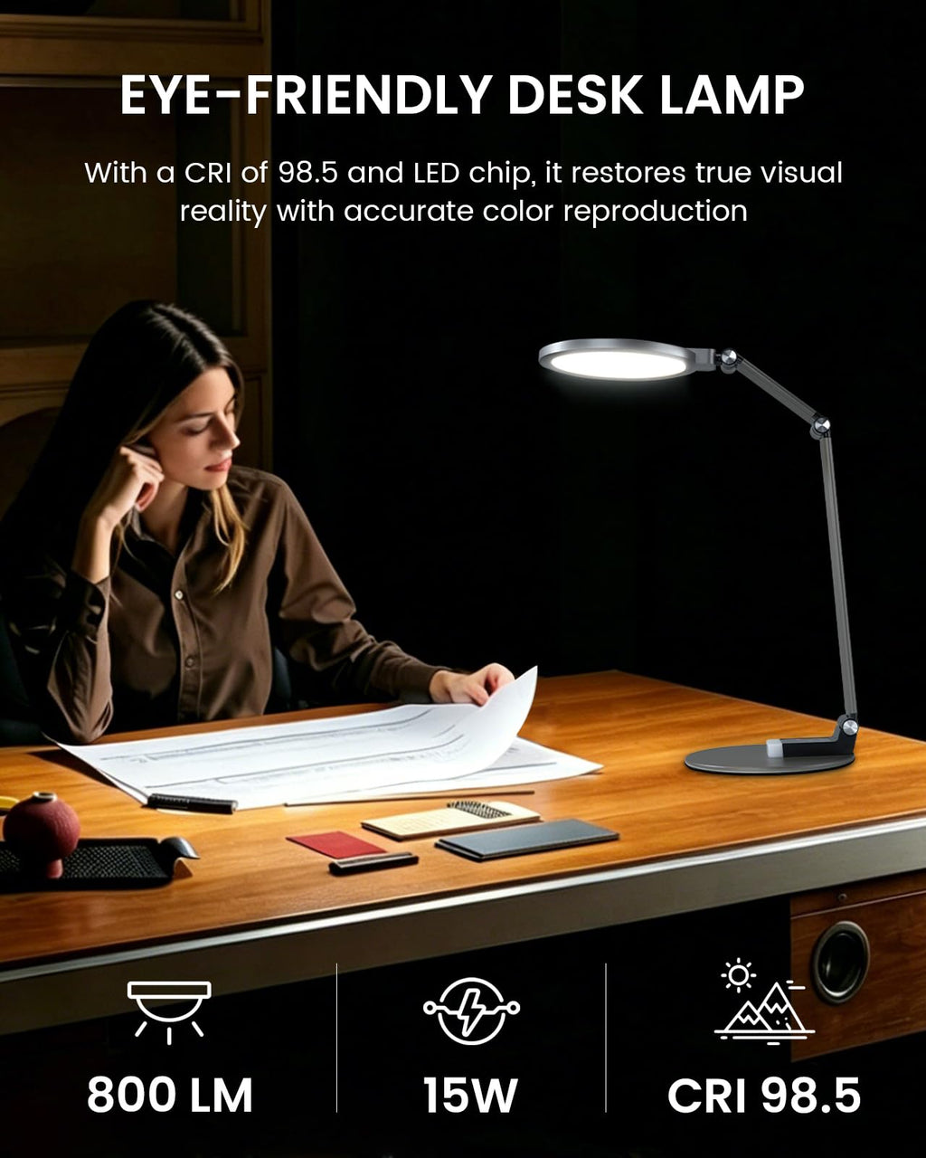 Desk Lamp for Home Office, Eye-Caring Diffused Table Lamp