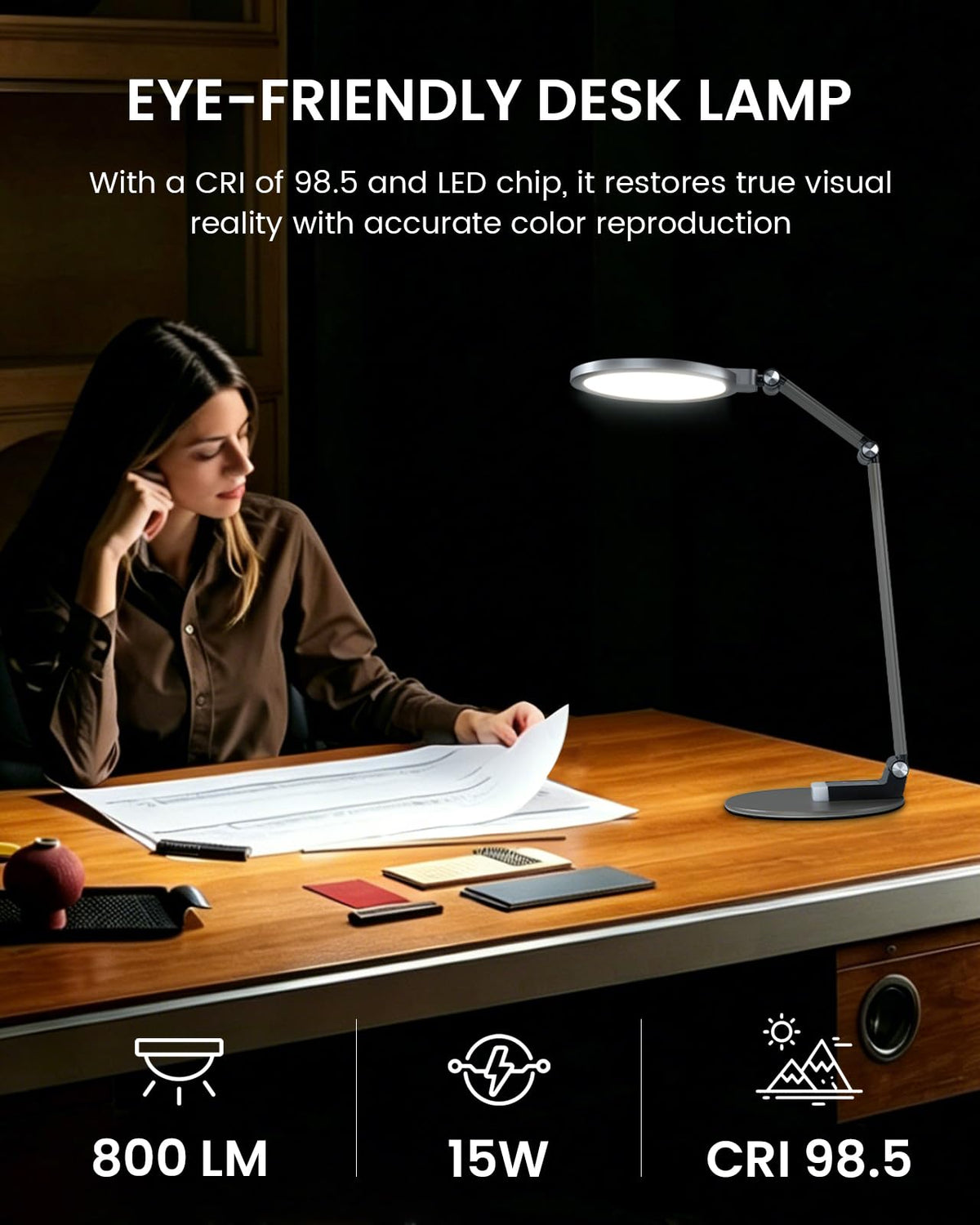Desk Lamp for Home Office, Eye-Caring Diffused Table Lamp