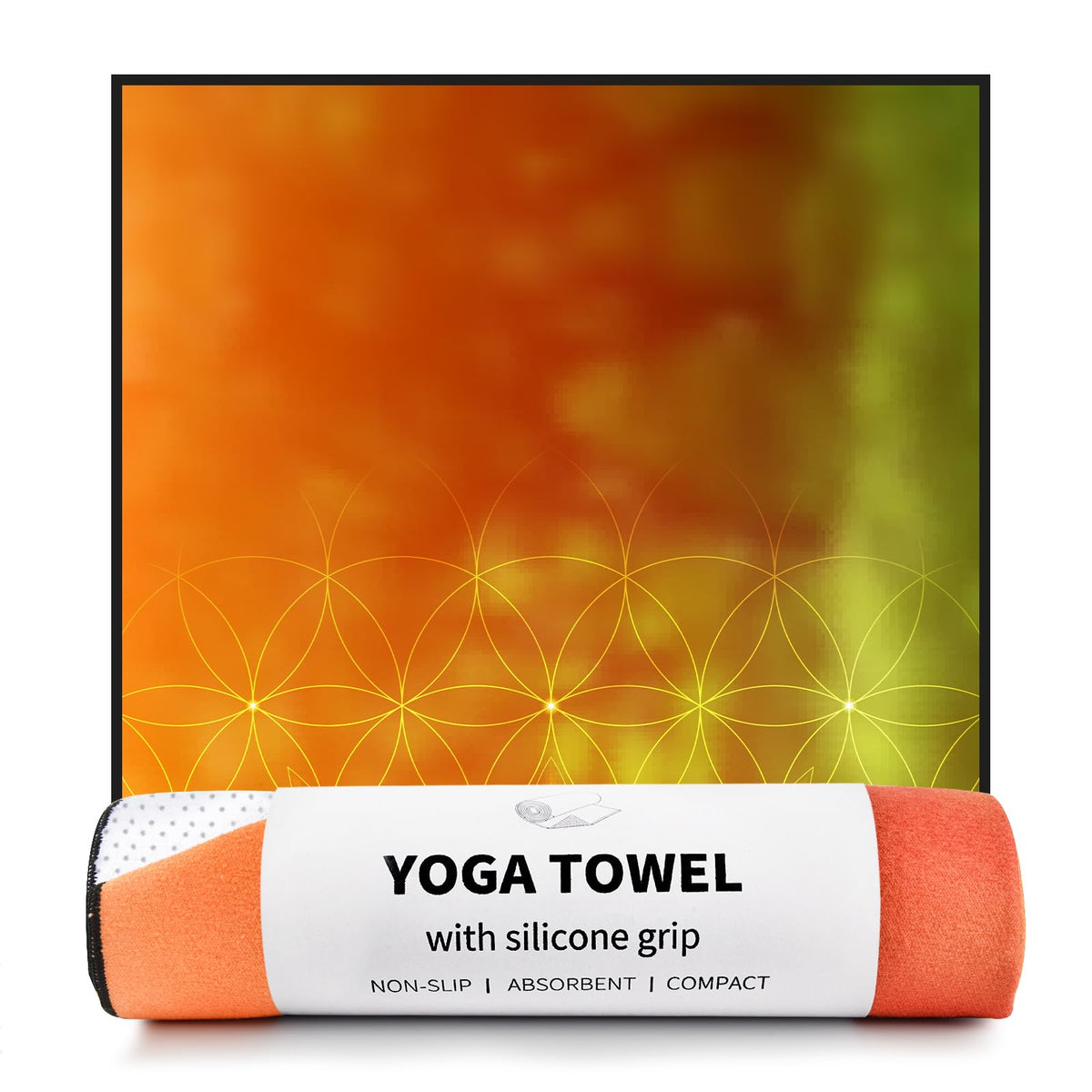 Hot Yoga Towel with Grip Dots, Non Slip, 70"x26, Geometric Flower