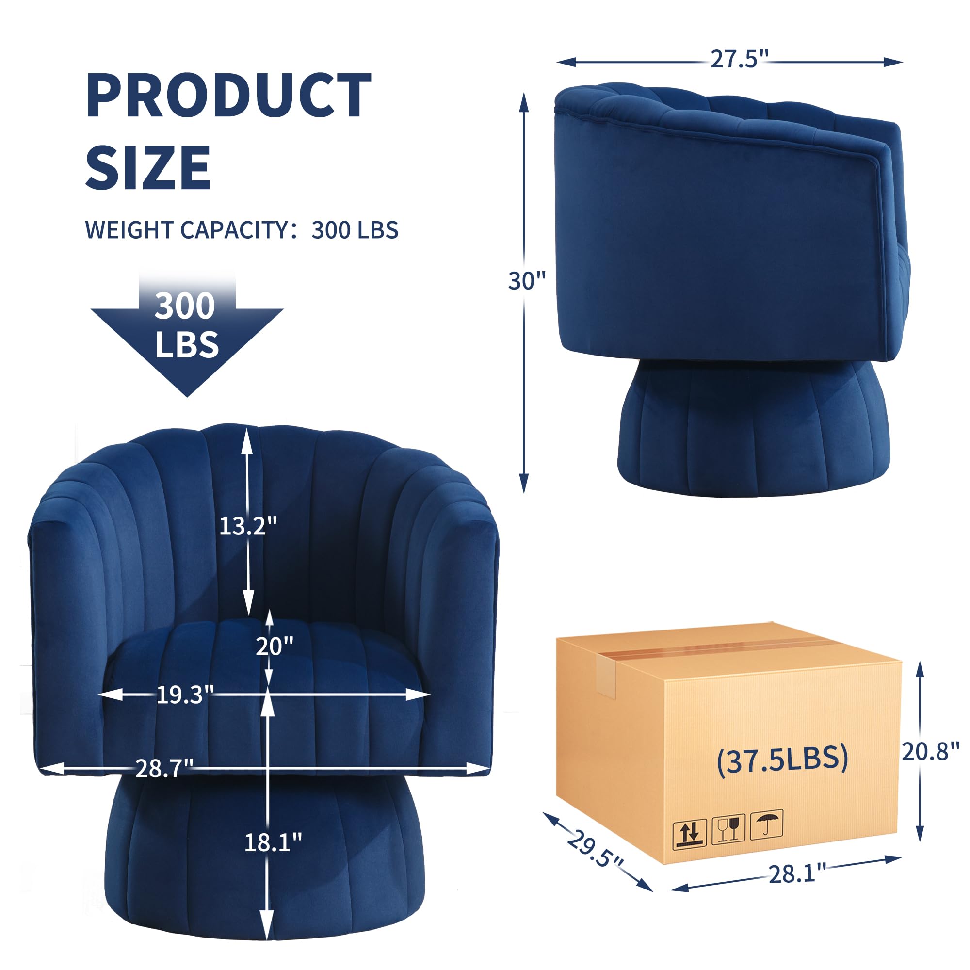 Swivel Accent Barrel Chair - Cute Comfy Small Round 360° Arm Chair Velvet Sofa Club Reading Chair for Office  Living Room Bedroom Dark Blue