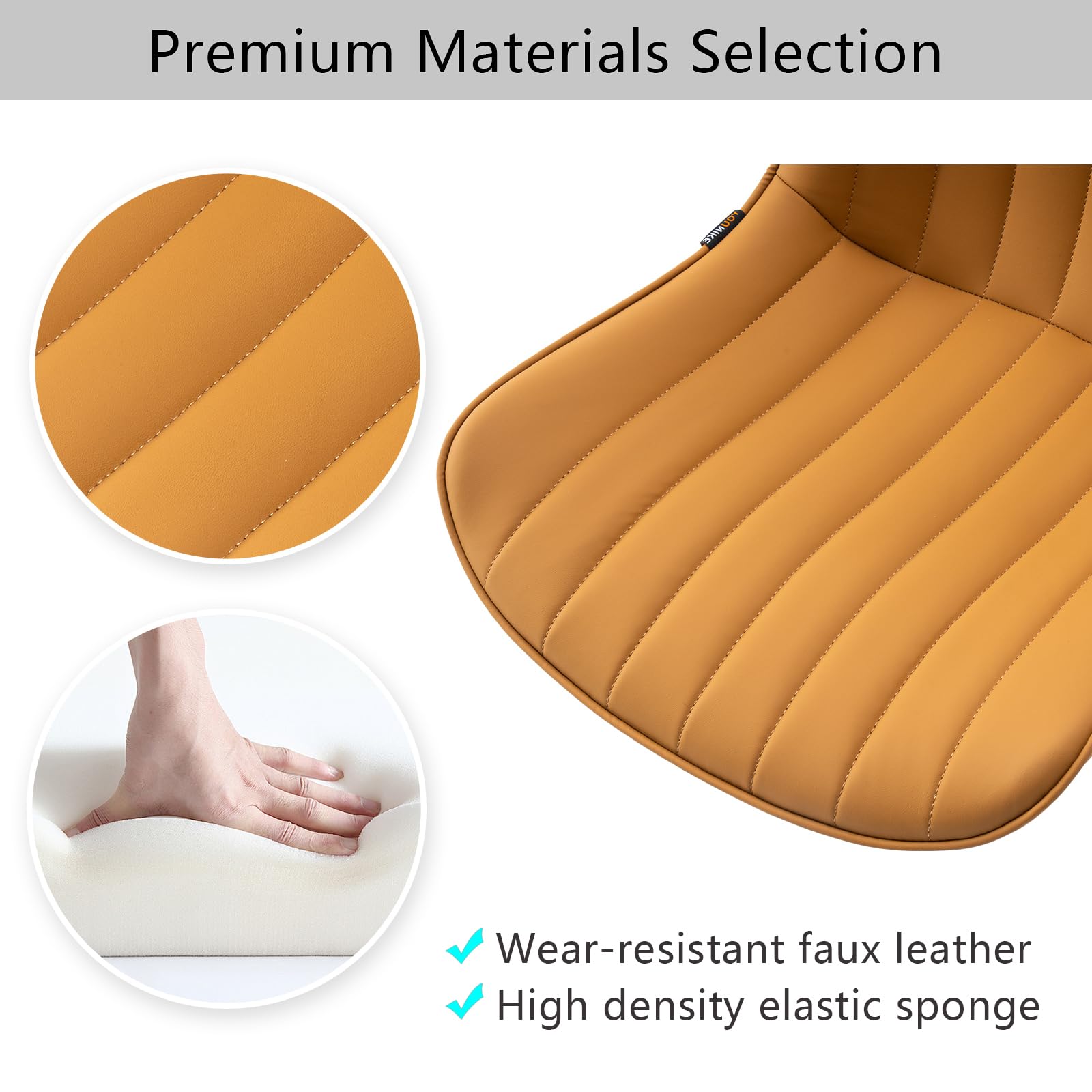 Ergonomic Home Office Chair with Wheels Comfy Armless Desk Chair with Back Adjustable Height Modern Leather Upholstered Swivel Vanity Chair Small Cute Rolling Task Computer Chair Tan