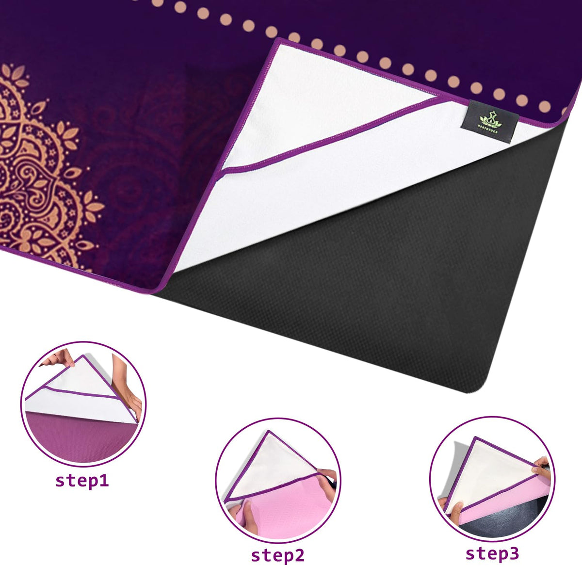 Non Slip Hot Yoga Towel, 100% Microfiber Non Slip Yoga Mat Towel for Hot Yoga, Pilates and Fitness, Exclusive Corner Pockets Design + Free Spray Bottle