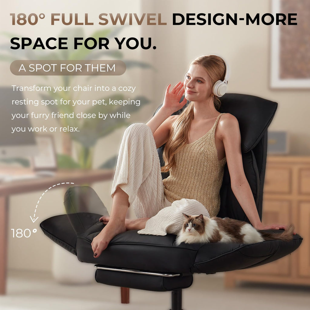 Cross Legged Office Chair with Pivoting Armrests,Criss Cross Chair with Pocket Spring Seat & Back,Reclining Computer Gaming Chair with Footrest and Metal Base (Black)