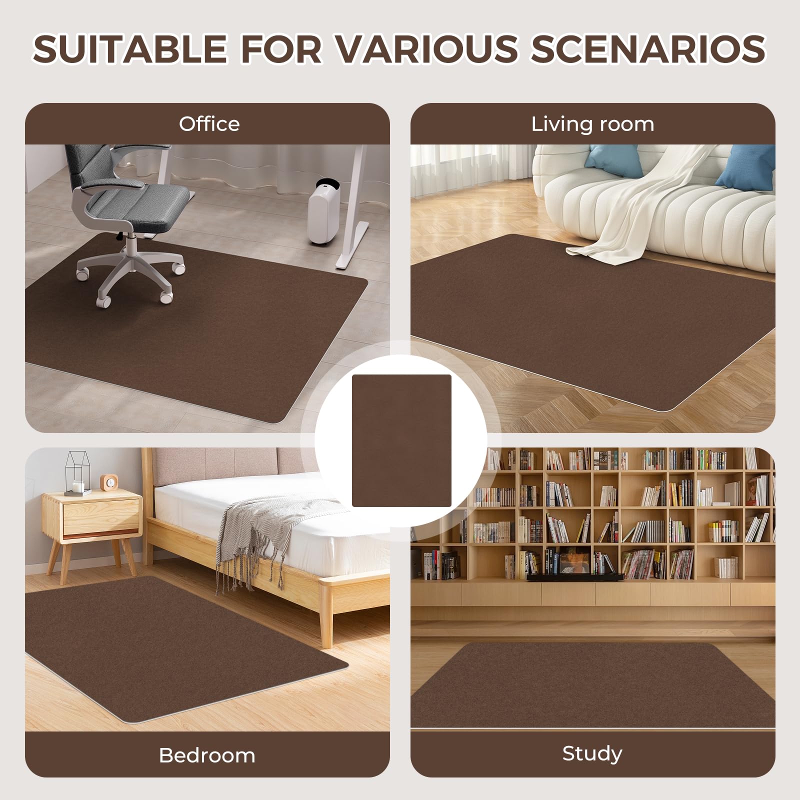 Office Chair Mat,Hard Floor Chair Mat Suitable for Hardwood and Tile Floors,Large Non-Slip Floor Protection Mat,Does Not Pill,Coffee(36"x48")
