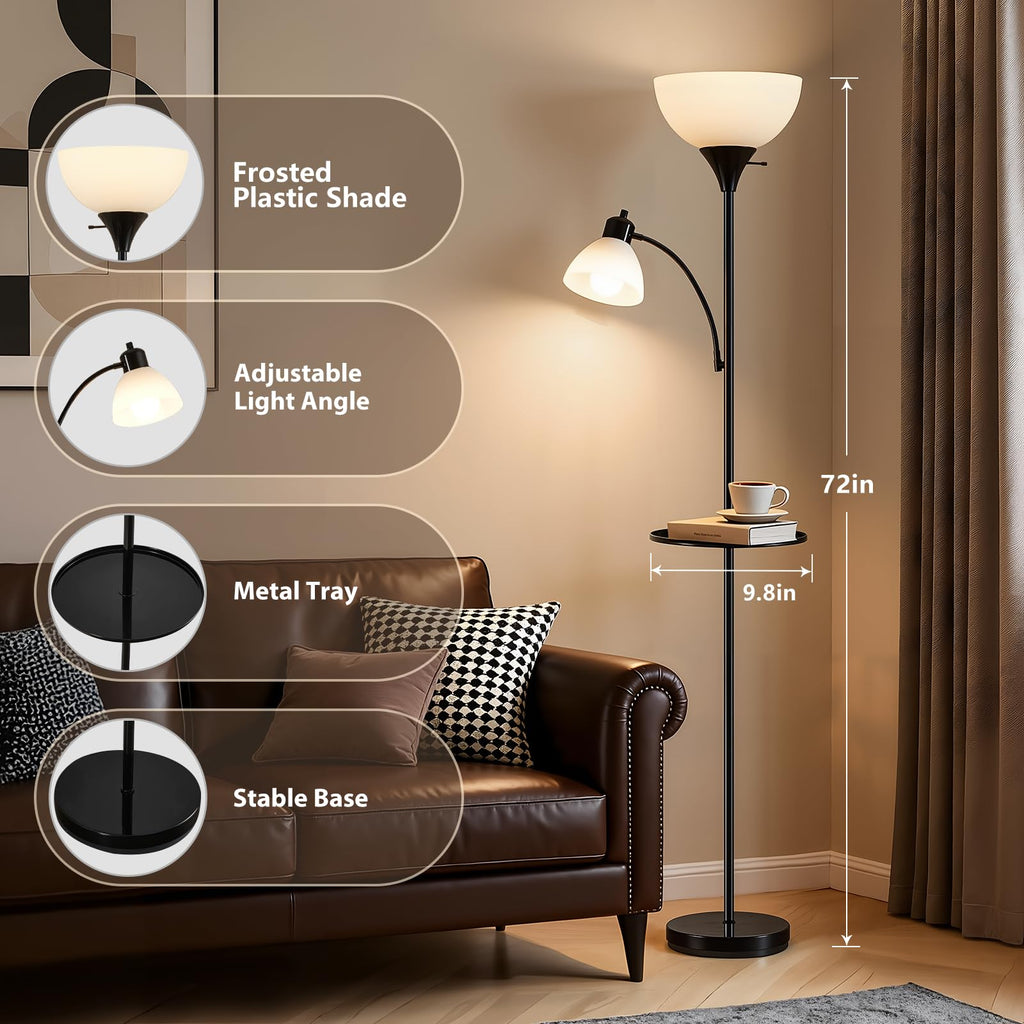 72" Floor Lamp with Table, Adjustable Reading Lights,Torchiere Floor Lamps