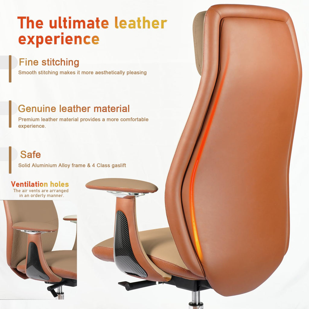Genuine Leather High-Back Executive Office Chair,Ergonomic