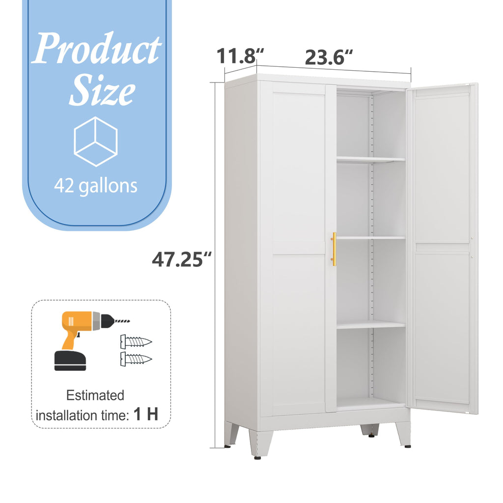 White Pantry Cabinets, 48" Metal Storage Cabinet for Office