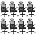 Desk Chairs with Wheels, Ergonomic Mesh Back Home Office Chair with Headrest, Adjustable Lumbar Support Swivel Rolling Computer Chairs with Flip Up Arms for Conference Meeting Room, Black, 8PK