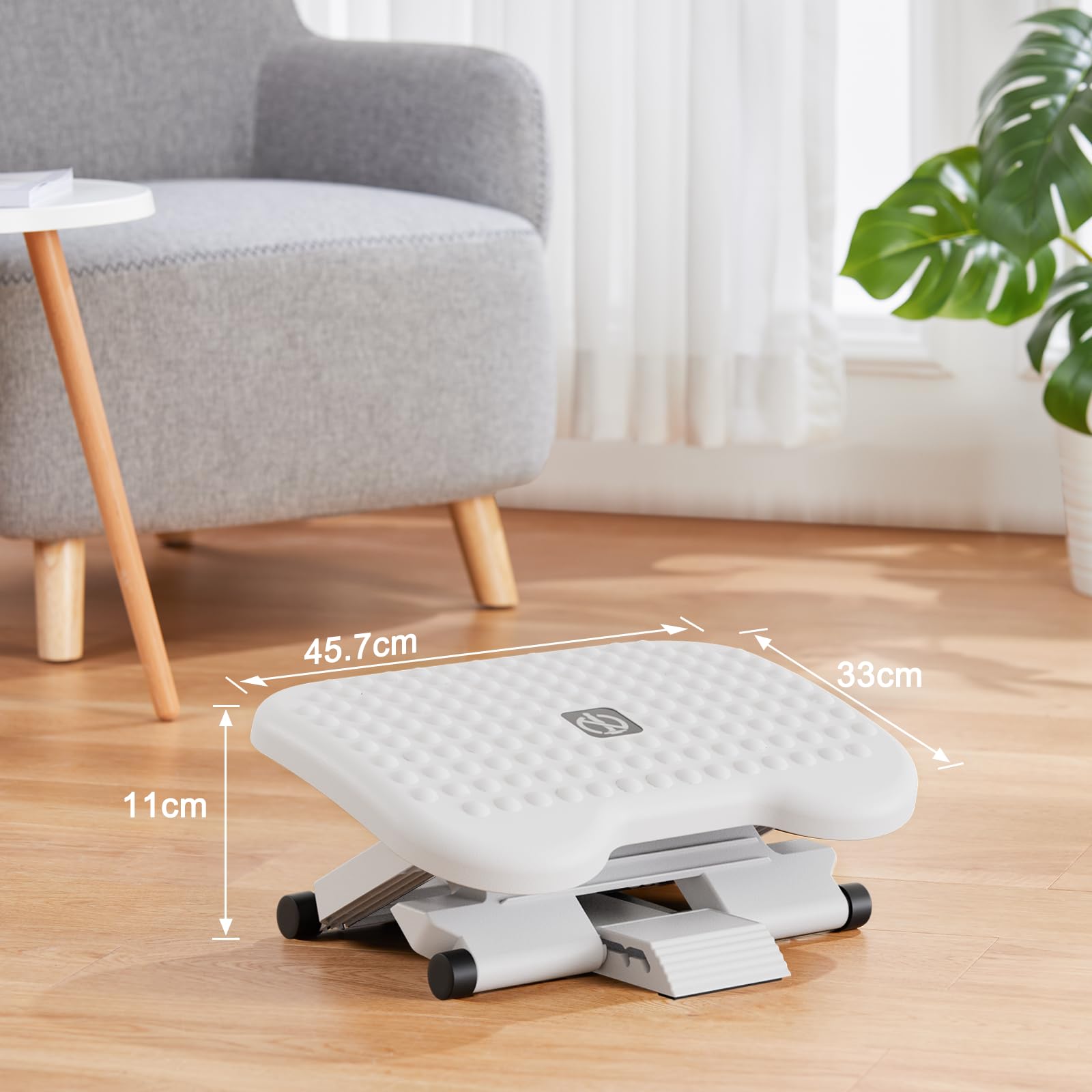 Adjustable Desk Footrest, Foot Rest for Under Desk at Work with Massage, Adjustable Foot Stool with 3 Height Position & 30 Degree Tilt Angle Adjustment for Home, Office, White