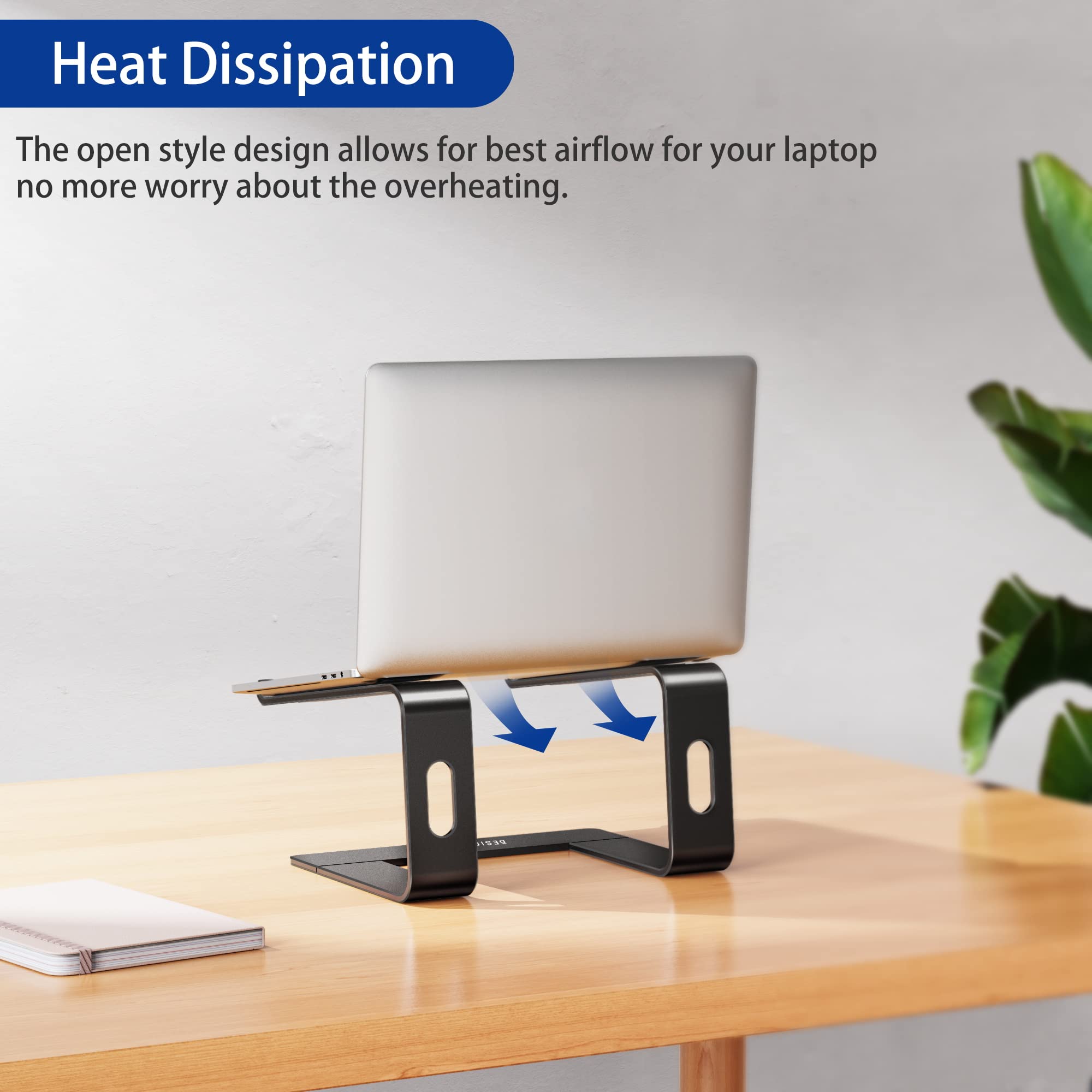 Aluminum Laptop Stand, Ergonomic Detachable Computer Stand, Notebook Riser, Laptop Mount Compatible with Air, Pro, Dell, HP, Lenovo More 10-15.6" Laptops, Black