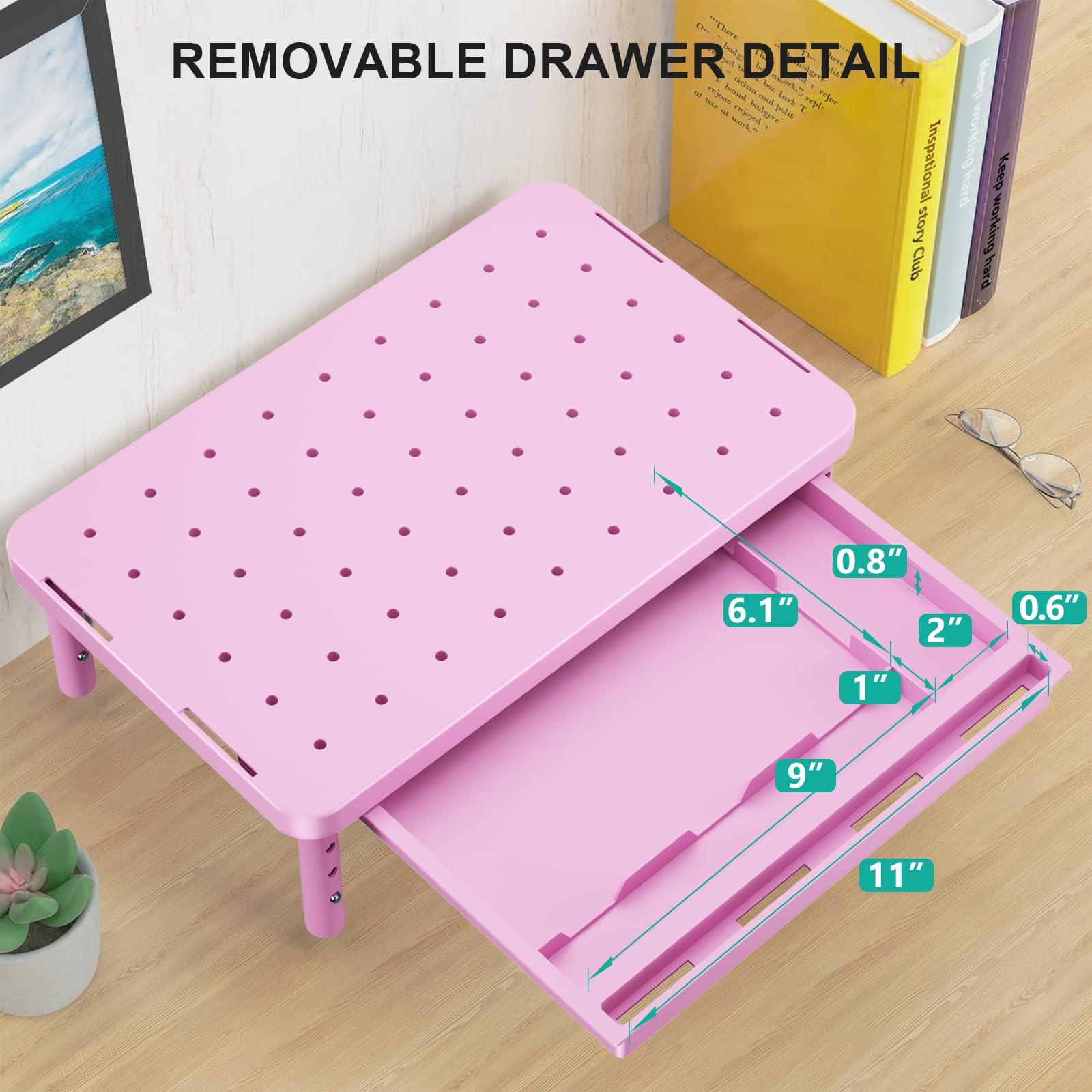 Computer Monitor Stand with Storage, Desk Monitor Riser 3 Height Adjustable, Laptop Riser with Airflow Vents, Desk Organizer for Computer, Laptop, Printer (PTT002-P), 1 Pack, Pink