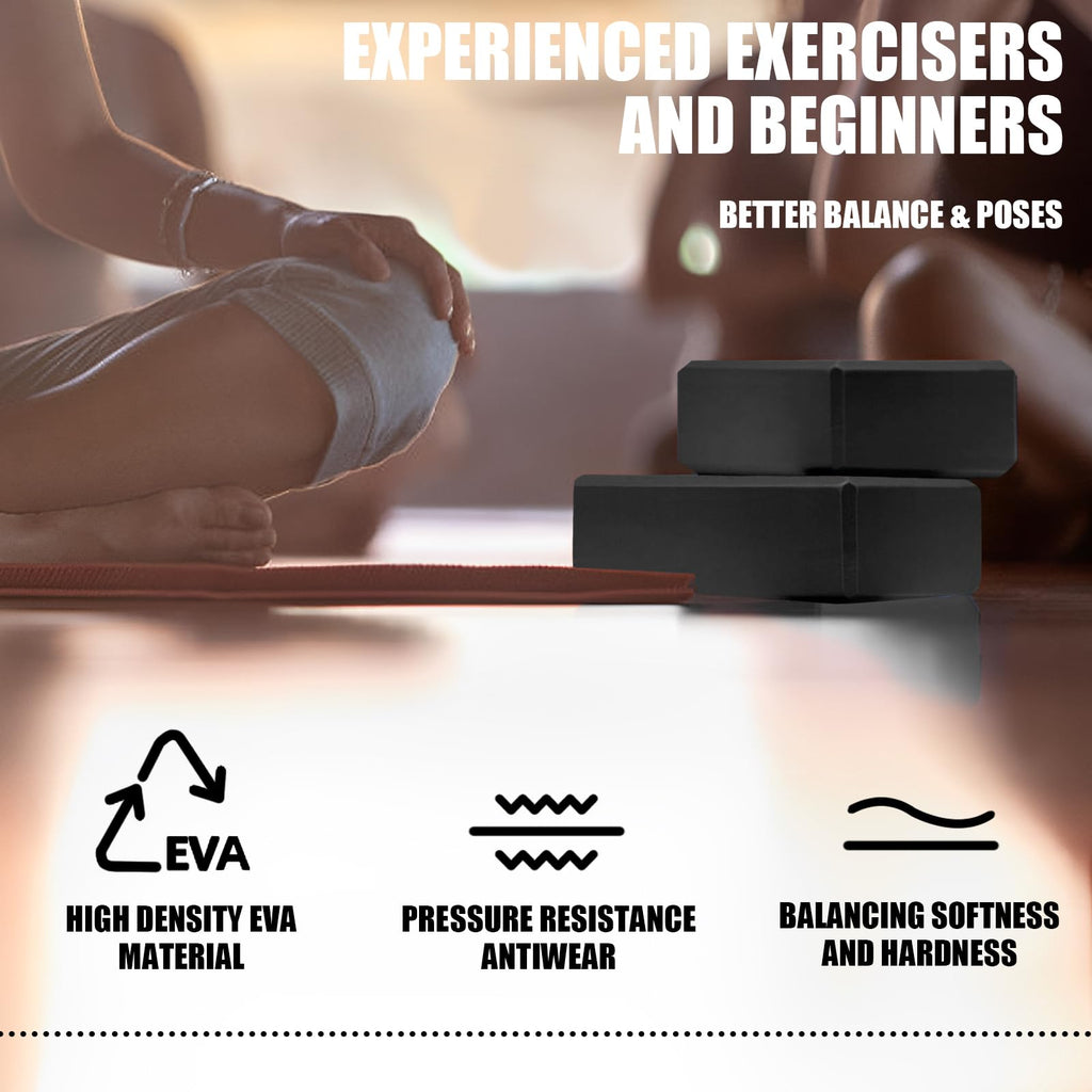 2 Pcs Yoga Blocks, 9x6x3 Inch Black Foam Blocks for Pilates