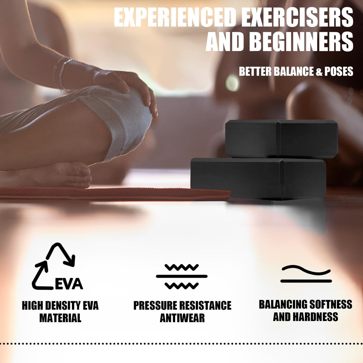2 Pcs Yoga Blocks, 9x6x3 Inch Black Foam Blocks for Pilates