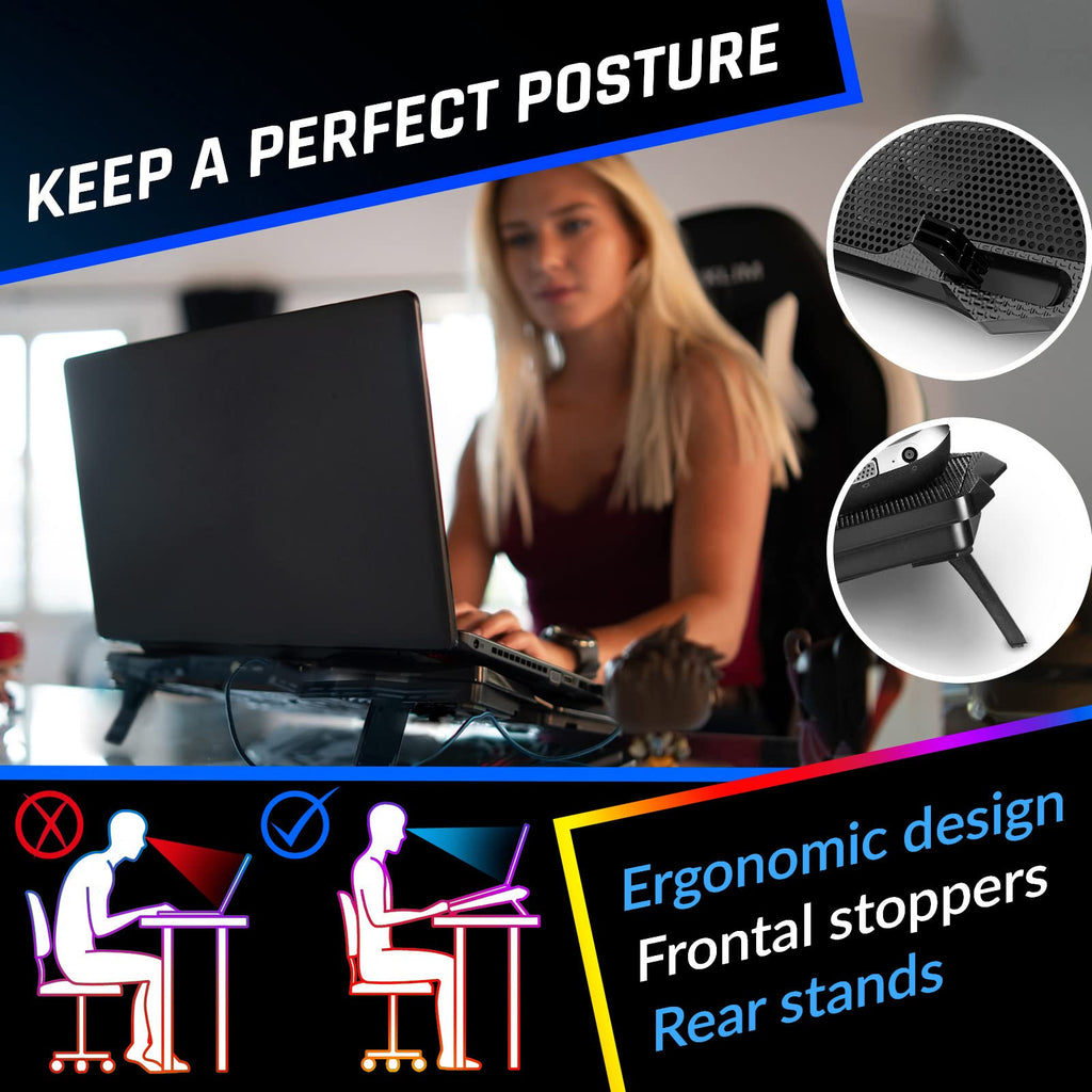 Laptop Cooling Pad - Support 11 to 17 Inch Laptops, PS4-4 Fans - Light, Quiet, Powerful Cooling - Gamer USB Slim Portable Laptop Stand - NEW 2021 Version - Black