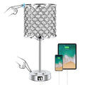 Crystal Bedside Table Lamp, Silver Touch Bedroom Lamp, USB C+A Ports