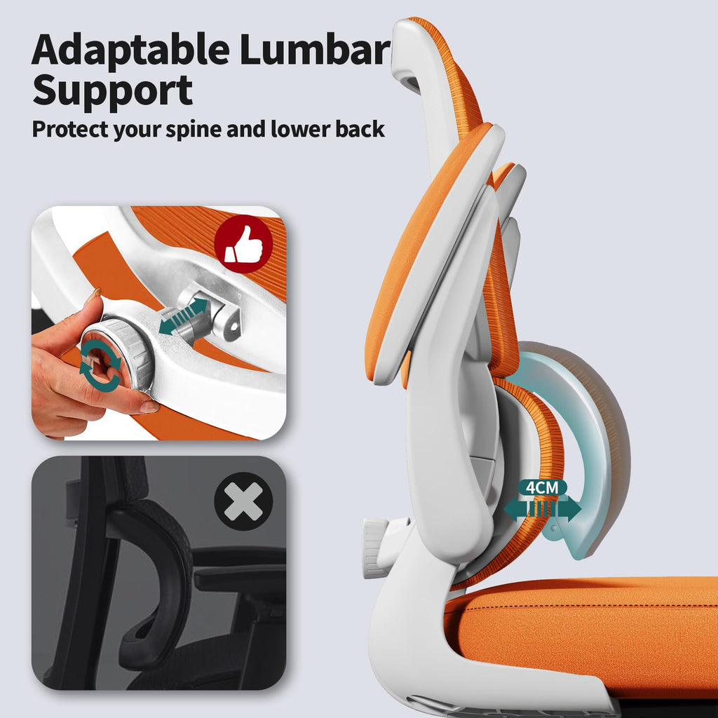 Office Chair - Ergonomic Desk Chair with Adjustable Lumbar Support, Mesh Computer Chair, Executive Chairs for Home Office Comfortable Lumbar Support (Orange)