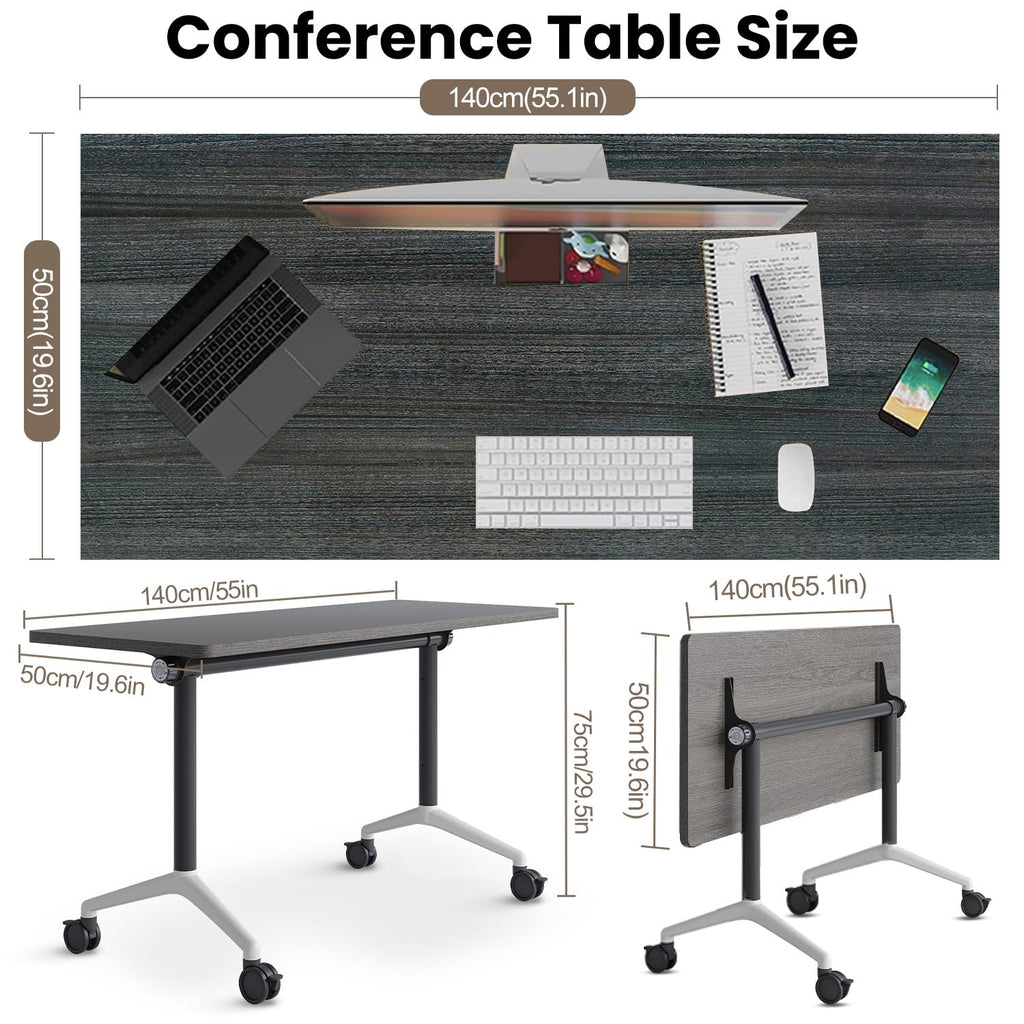 Conference Table,Folding Conference Room Tables with Wheels, 6ft Modular Training Tables for Office/Classroom/Meeting, Lockable 360° Silent Wheels＆Space Saving Stackable, Gray Finish, 2 Pack