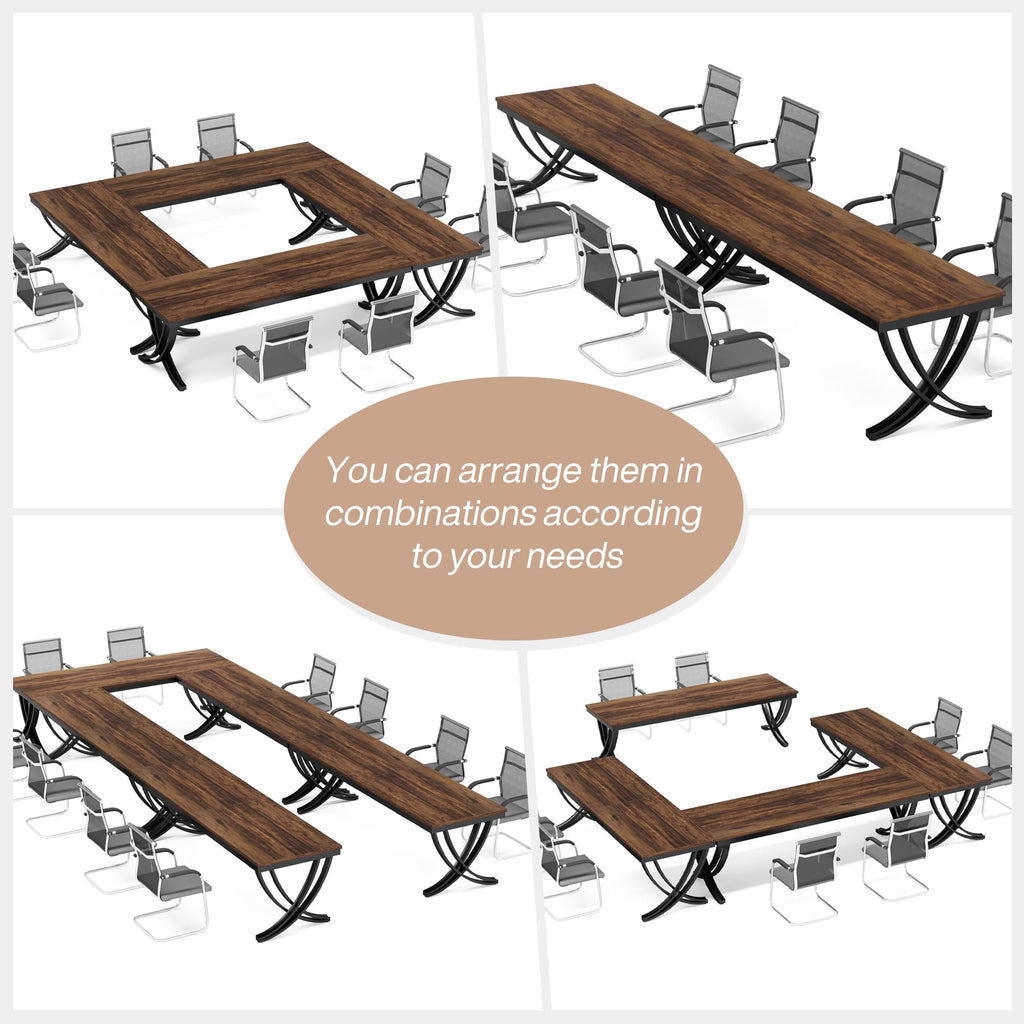 6.5FT Conference Table for 6-8 People, 78 inch Long Rectangular Seminar Table with Strong Metal Frame, Business Boardroom Desk for Office Meeting Conference Room (1PC, Brown)