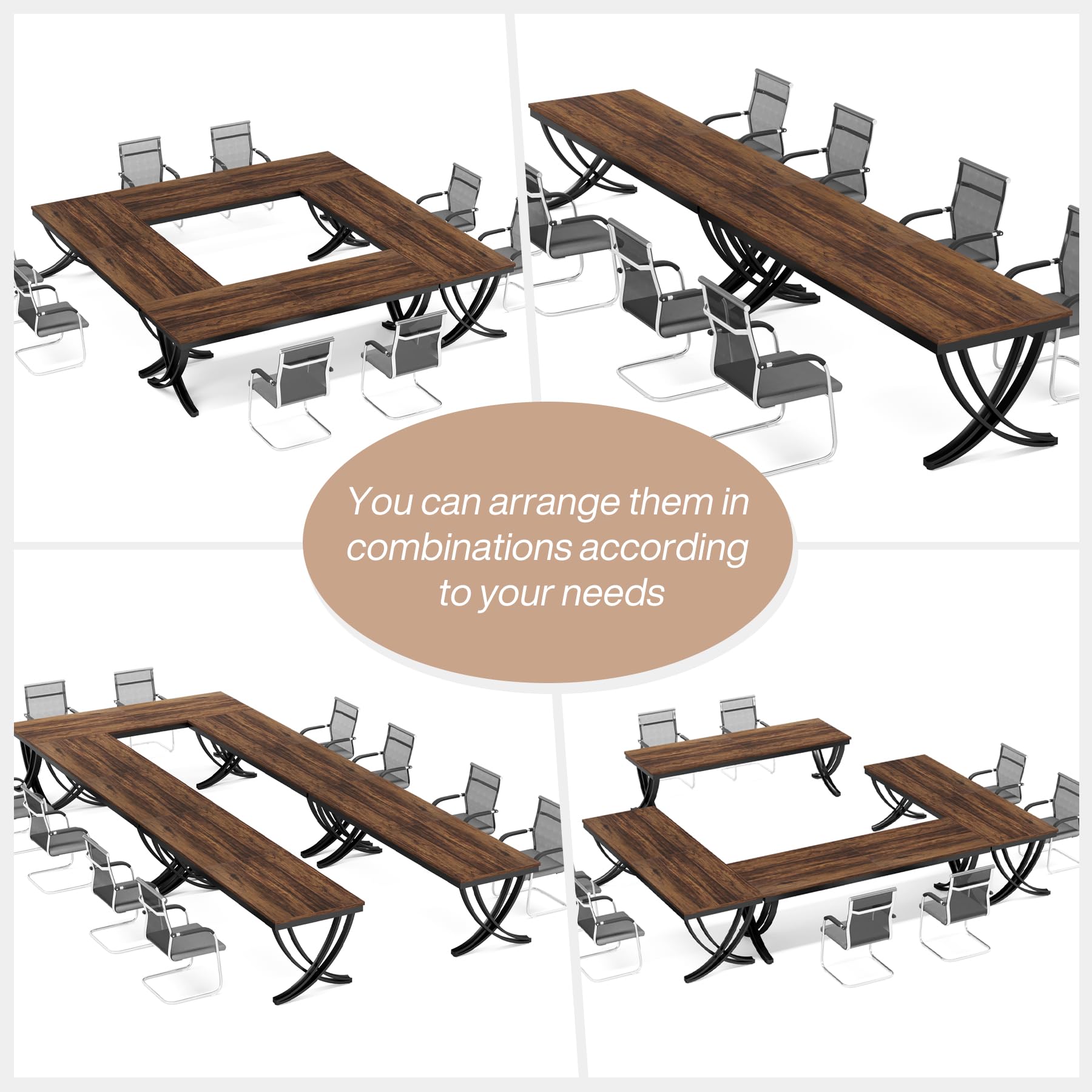 6.5FT Conference Table for 6-8 People, 78 inch Long Rectangular Seminar Table with Strong Metal Frame, Business Boardroom Desk for Office Meeting Conference Room (1PC, Brown)