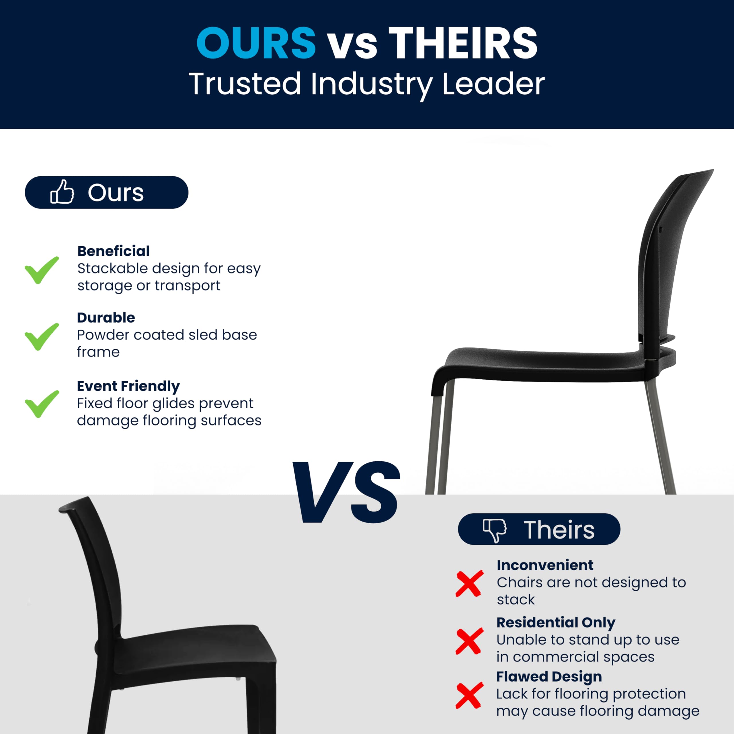 HERCULES Series 880 lb. Capacity Black Full Back Contoured Stack Chair with Gray Powder Coated Sled Base