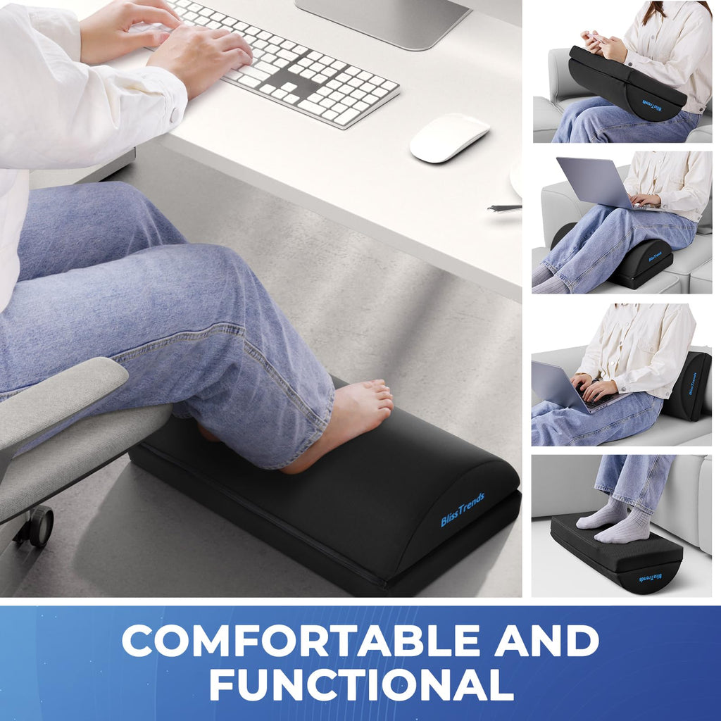 Foot Rest for Under Desk at Work-Versatile Foot Stool with Washable Cover-Comfortable Footrest with 2 Adjustable Heights for Car,Home and Office to Relieve Back,Lumbar,Knee Pain-Black Long