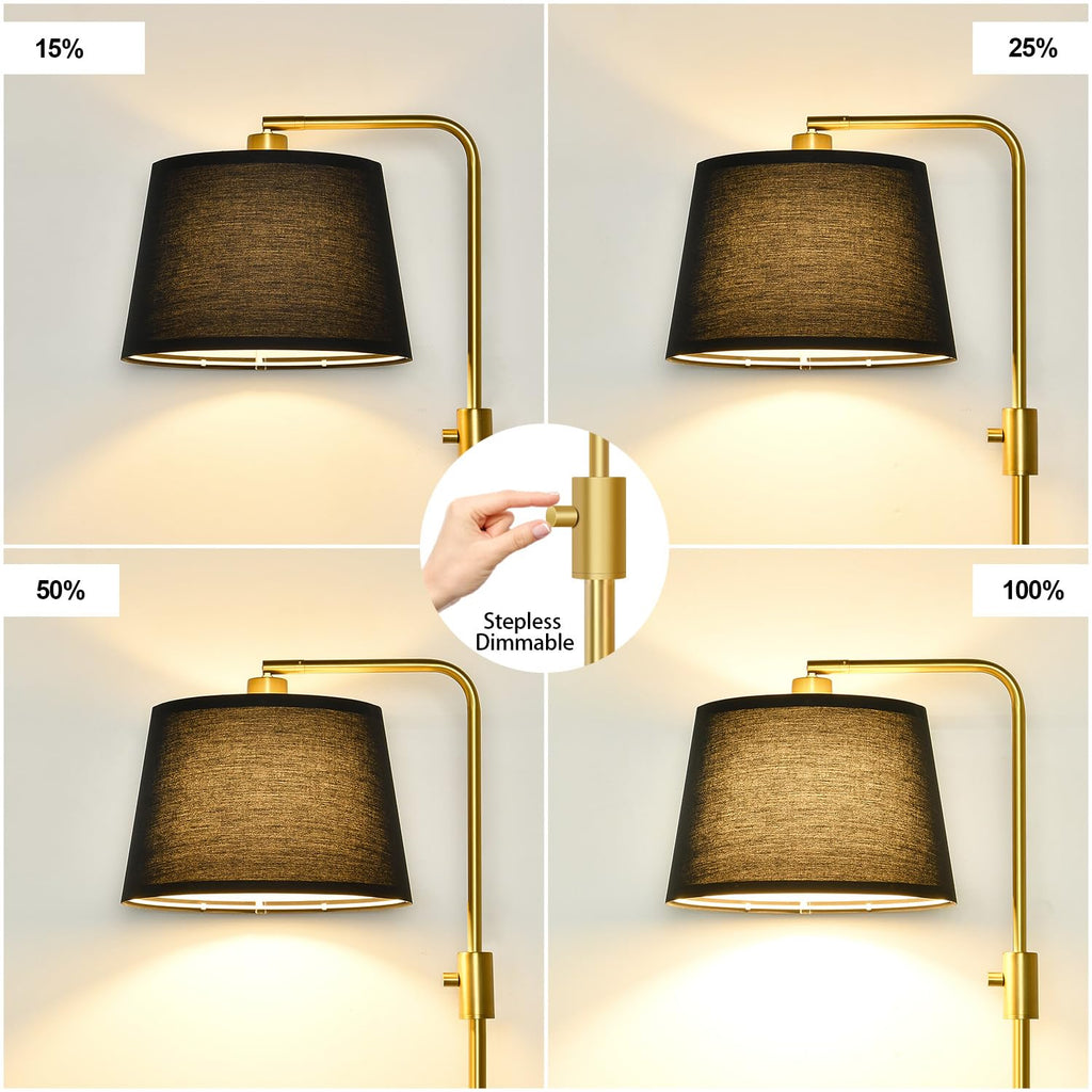 Gold Floor Lamp, 1000 LM LED Edison Bulb Included, Arc Floor Lamps for Living Room with Black Shade, Modern Standing Lamp Tall Lamps for Living Room Bedroom office