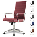 Red Office Desk Chair, Ergonomic Leather Modern Conference Room Chairs, Executive Ribbed Height Adjustable Swivel Rolling Chair for Home Office. (Red)