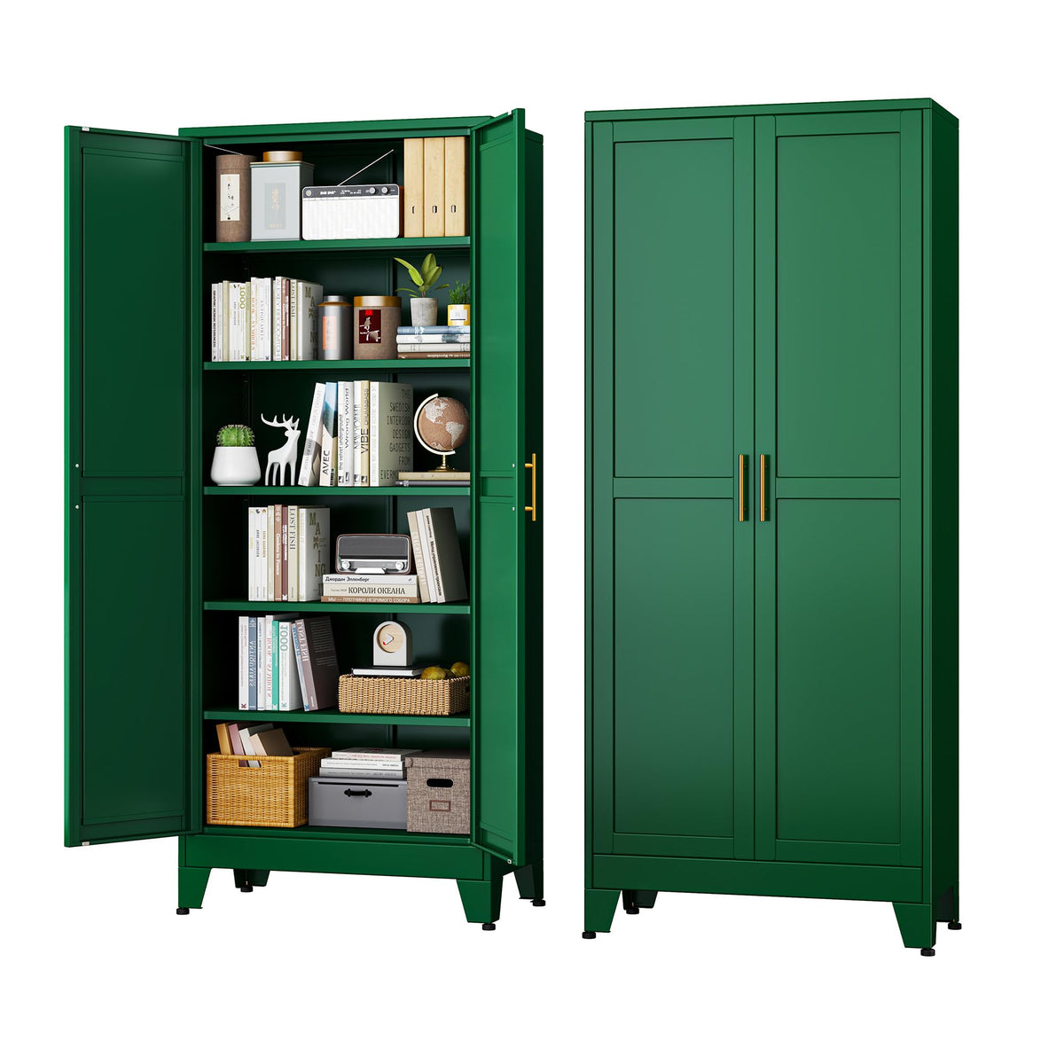 Green Metal Storage Cabinet,75" Steel Cabinets for Home Office
