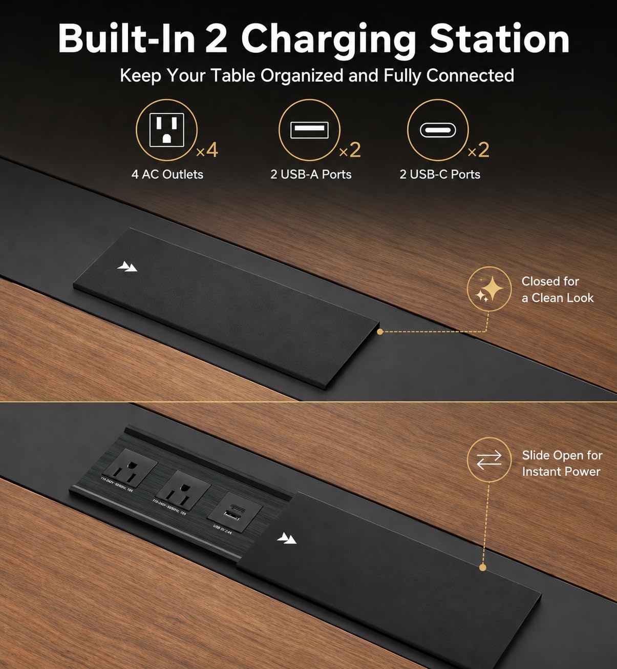 10FT Conference Table for 10 People, Large Rectangular Boardroom Meeting Table with Built-in Power Outlets & USB Ports, 2" Thick Tabletop & Heavy-Duty Base (Walnut & Gray, 118"L x 51"W x 30"H)