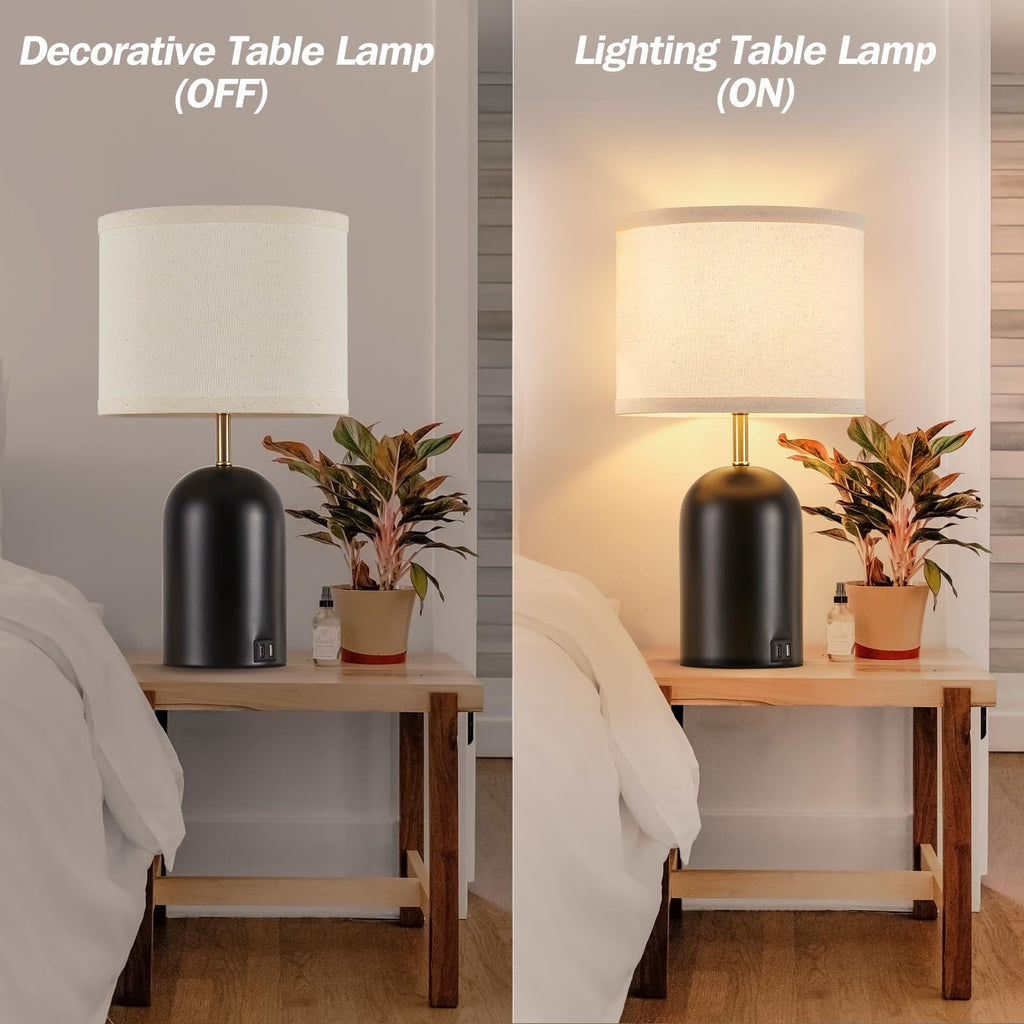 Touch Control Table Lamps Set of 2, Black Bedside Lamps for Bedroom